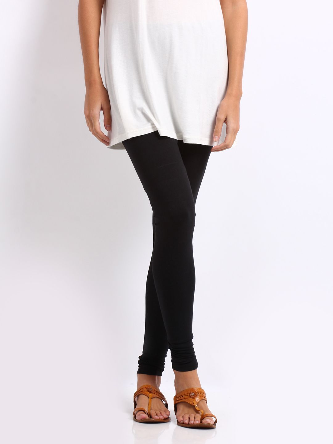 Go Colors Women Black Solid Churidar Length Leggings-picture-46