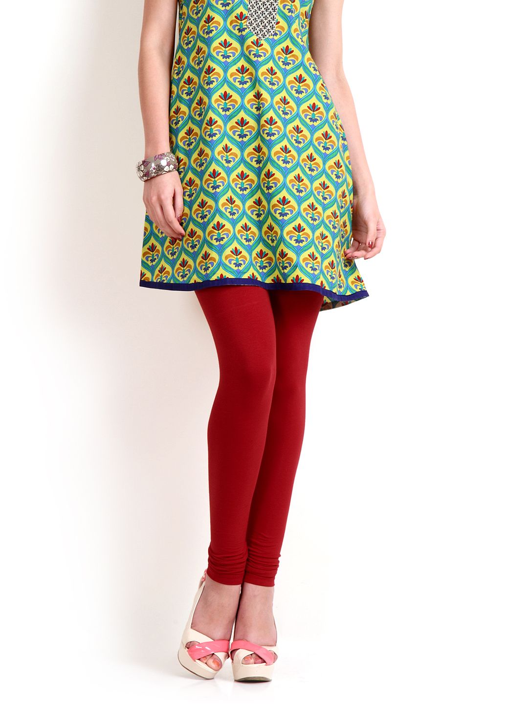 Go Colors Women Red Solid Churidar Length Leggings-picture-28