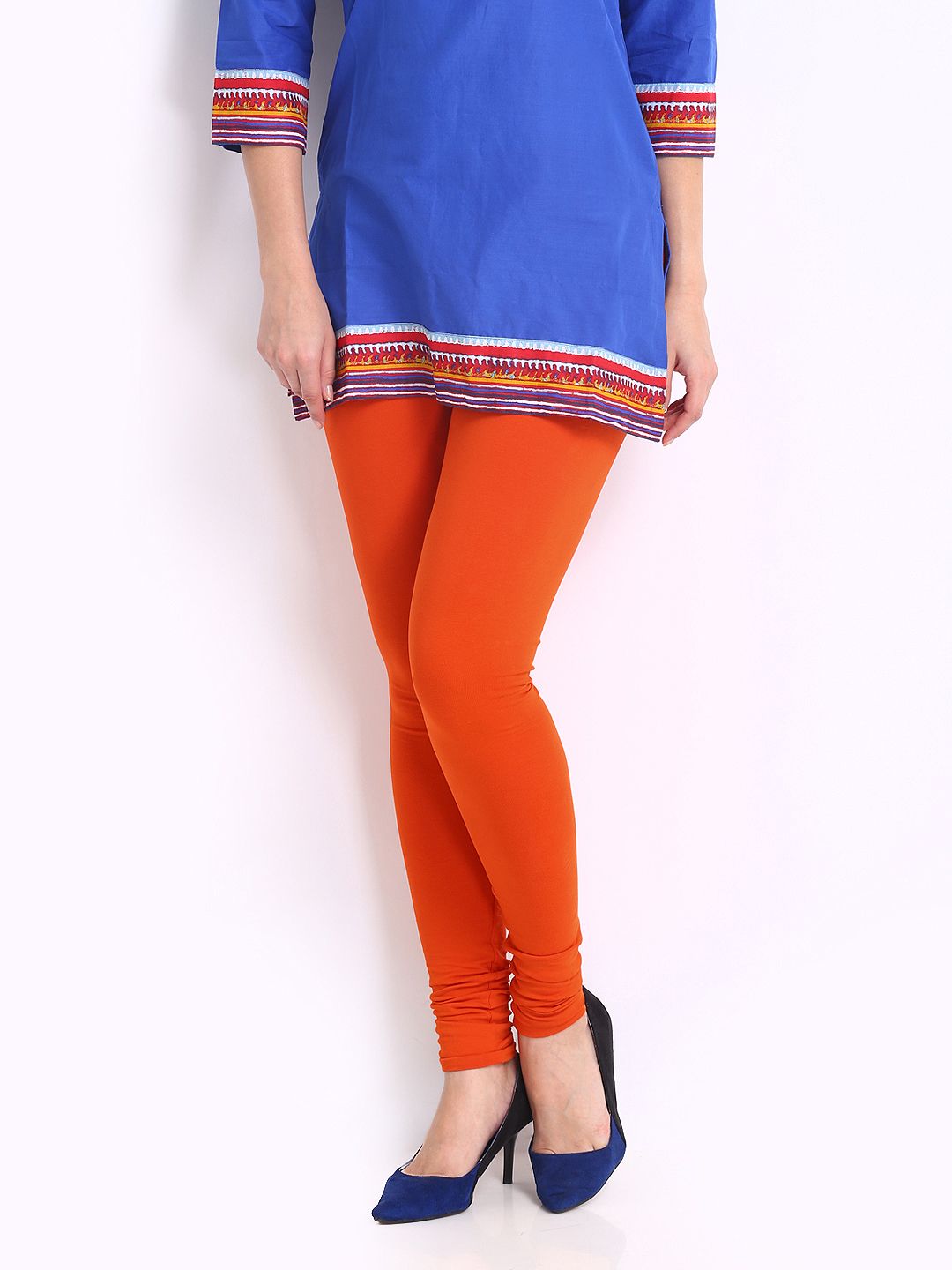 Go Colors Women Orange Solid Churidar Length Leggings-picture-21