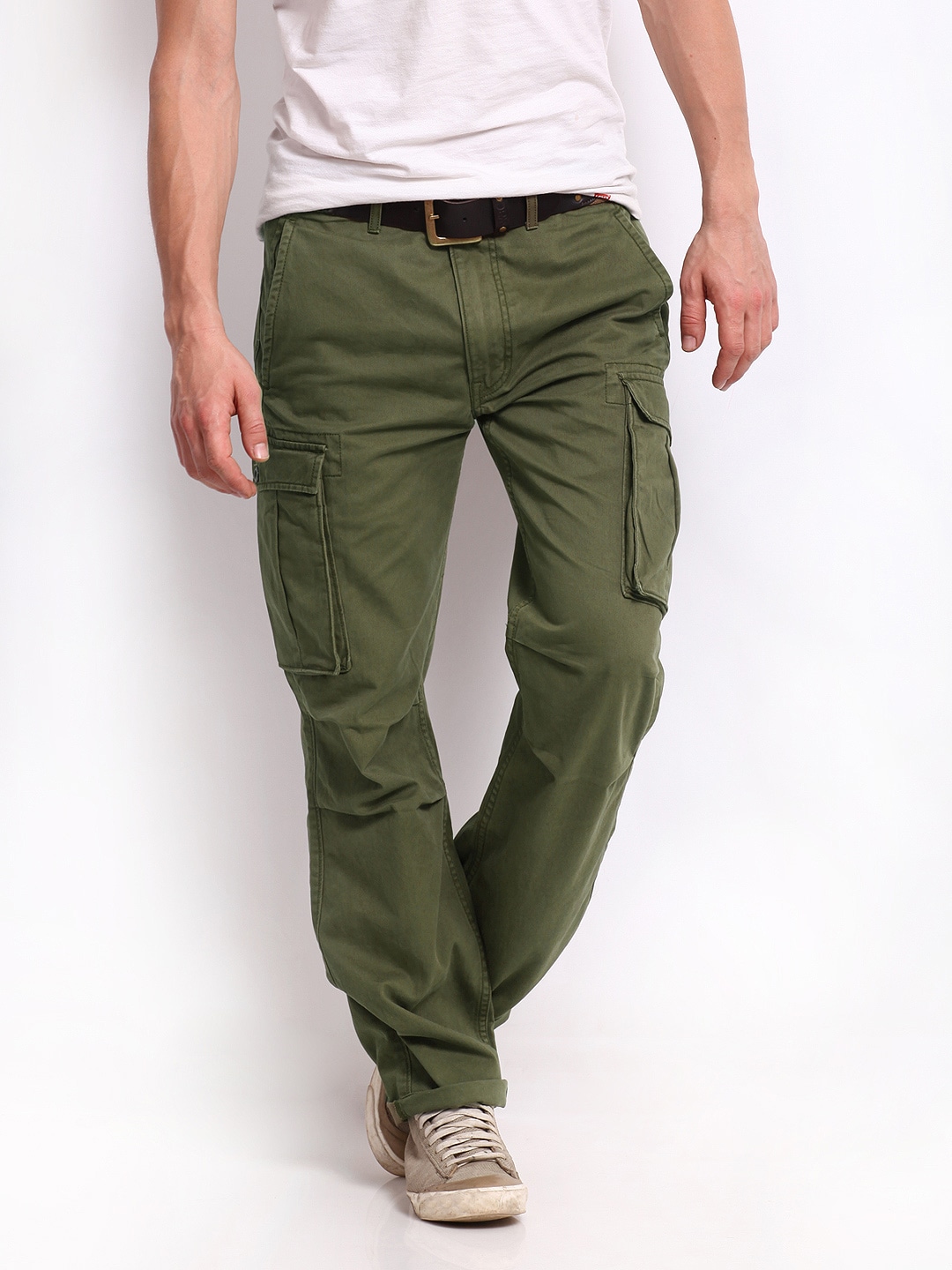 Buy Levis Men Olive Green Relaxed Fit Cargo Trousers - Trousers for Men ...