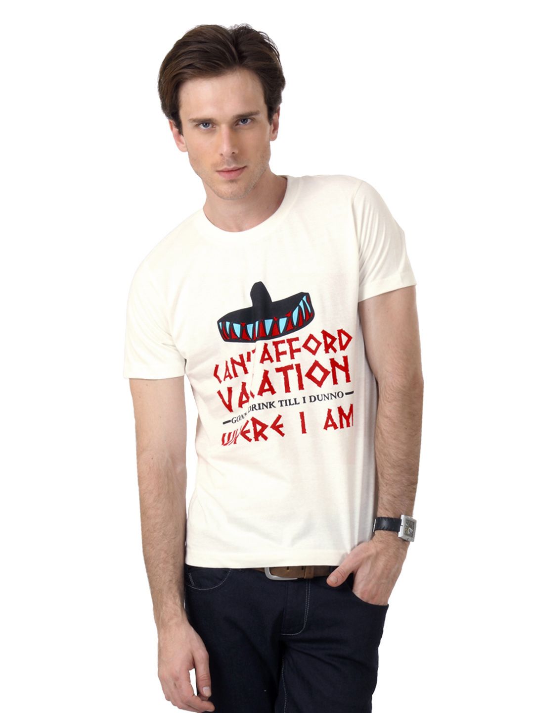 Myntra Men Off-White Printed T-shirt