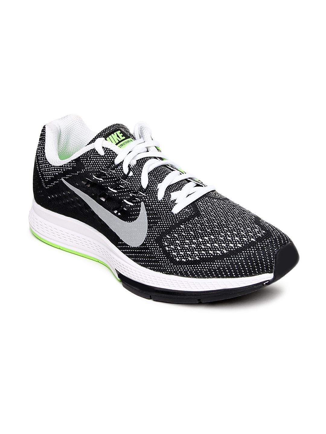 Buy Nike Men Black & Neon Green Air Zoom Structure 18 Running Shoes ...