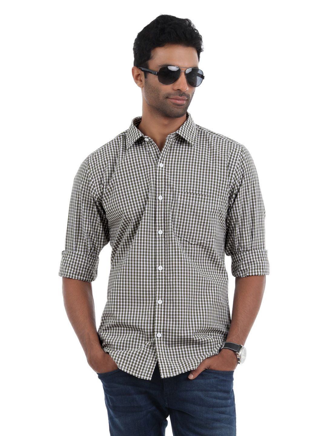 Peter England Men Brown Check Shirt