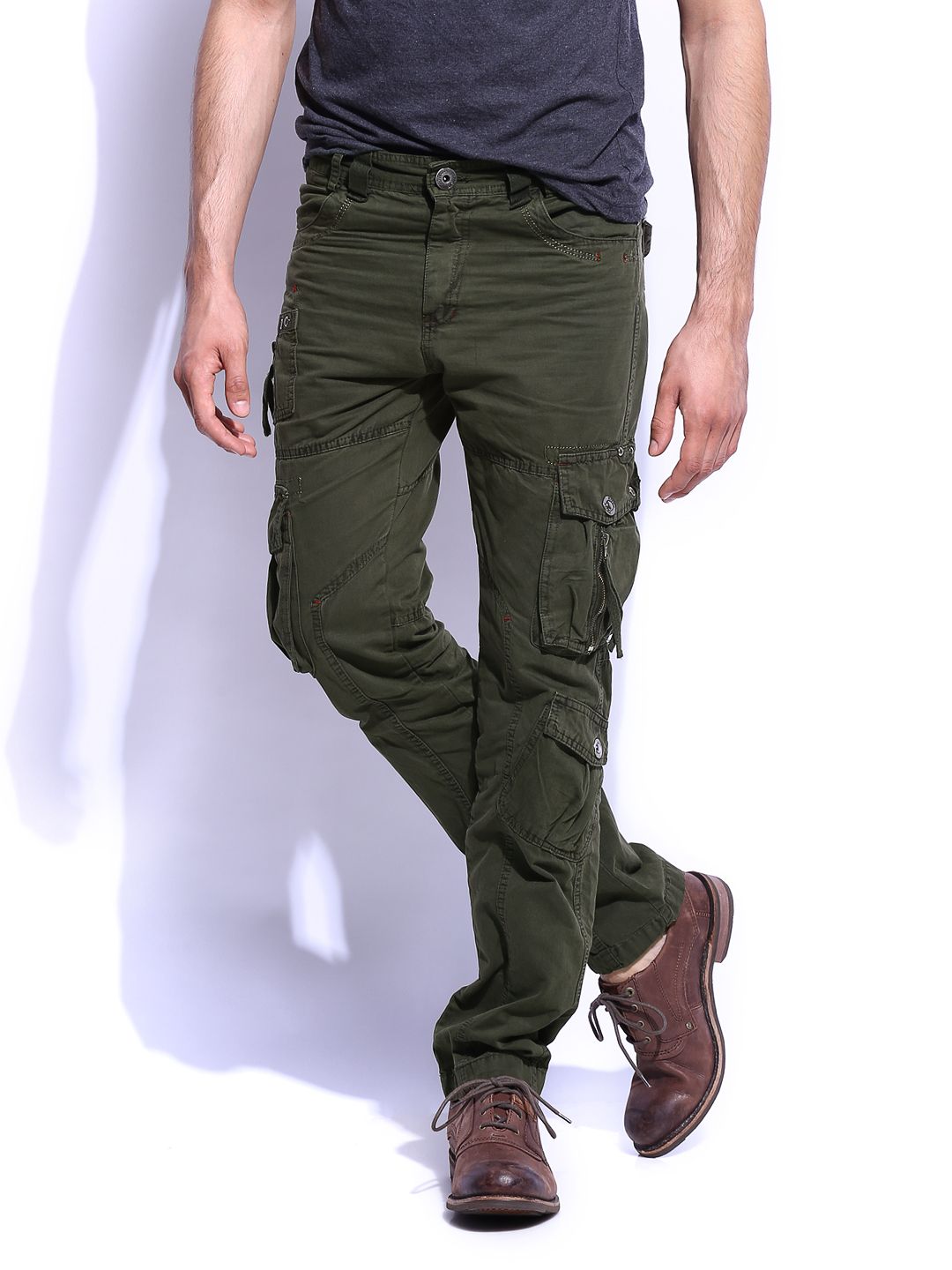 Buy RDSTR Men Dark Green Slim Fit Cargo Trousers - 367 - Apparel for ...