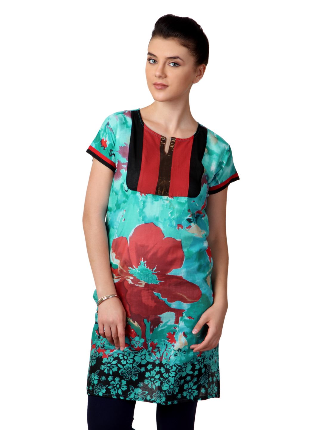 Shree Women Blue and Red Printed Kurta