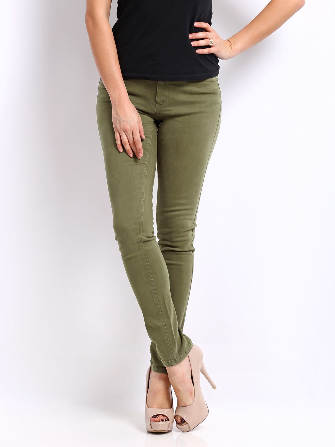 Buy Tokyo Talkies Women Olive Green Second Skin Super Slim Fit Jeans ...