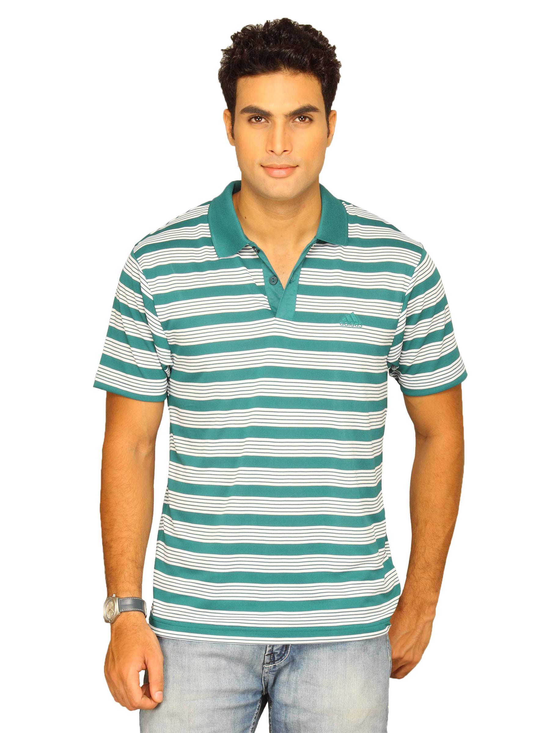 ADIDAS Men's Perf Str Polo White Green T-Shirt