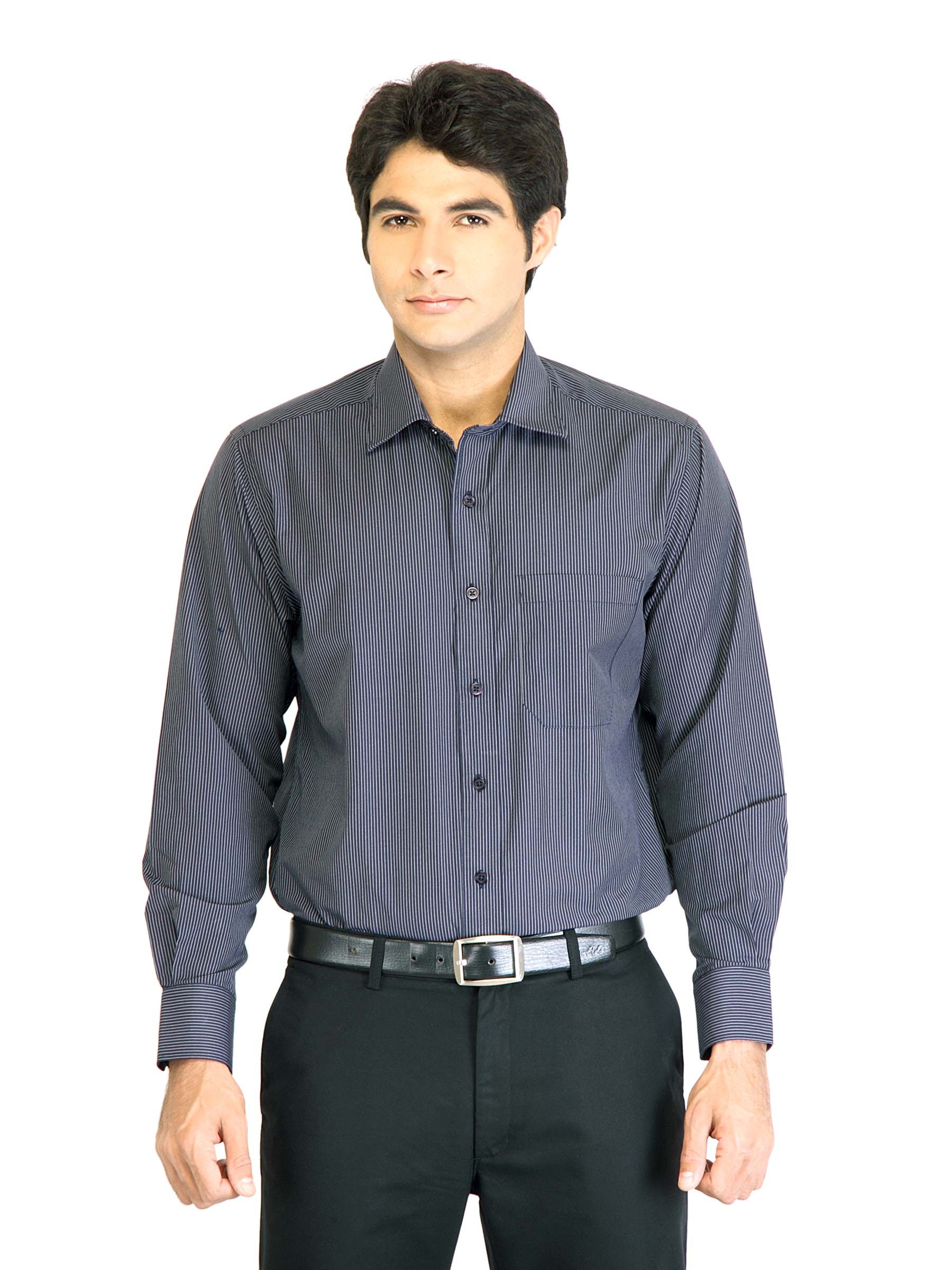 Peter England Men Stripes Navy Blue Shirt