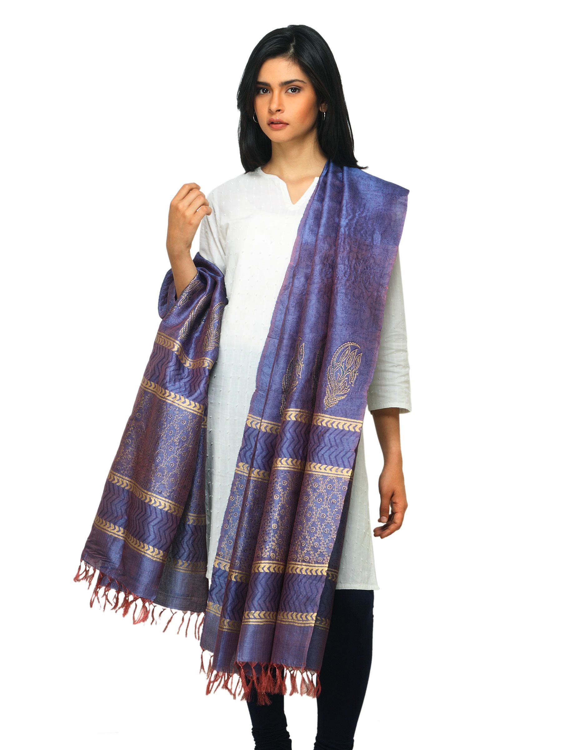 Fabindia Women Printed Purple Dupatta