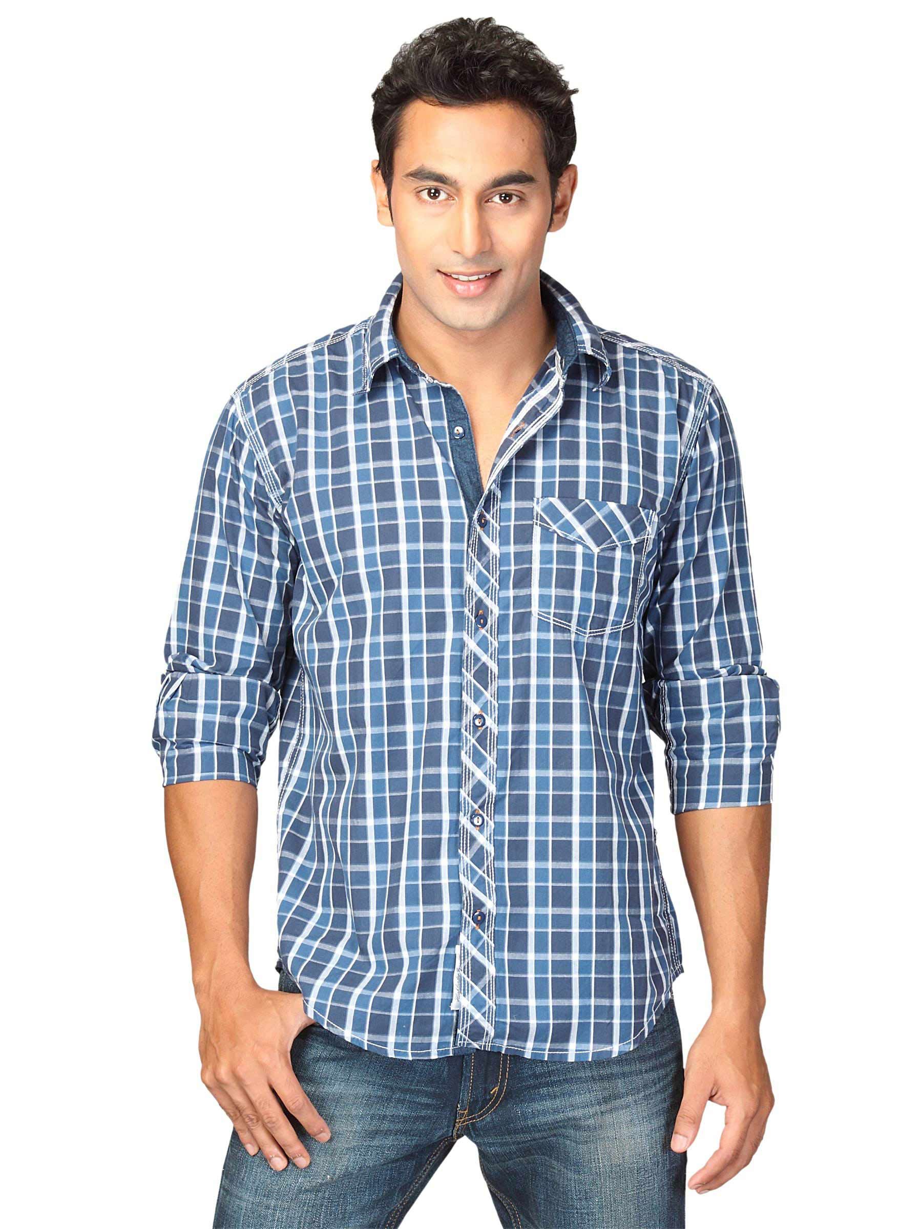 Highlander Men Blue Checked Haig Slim Fit Shirt
