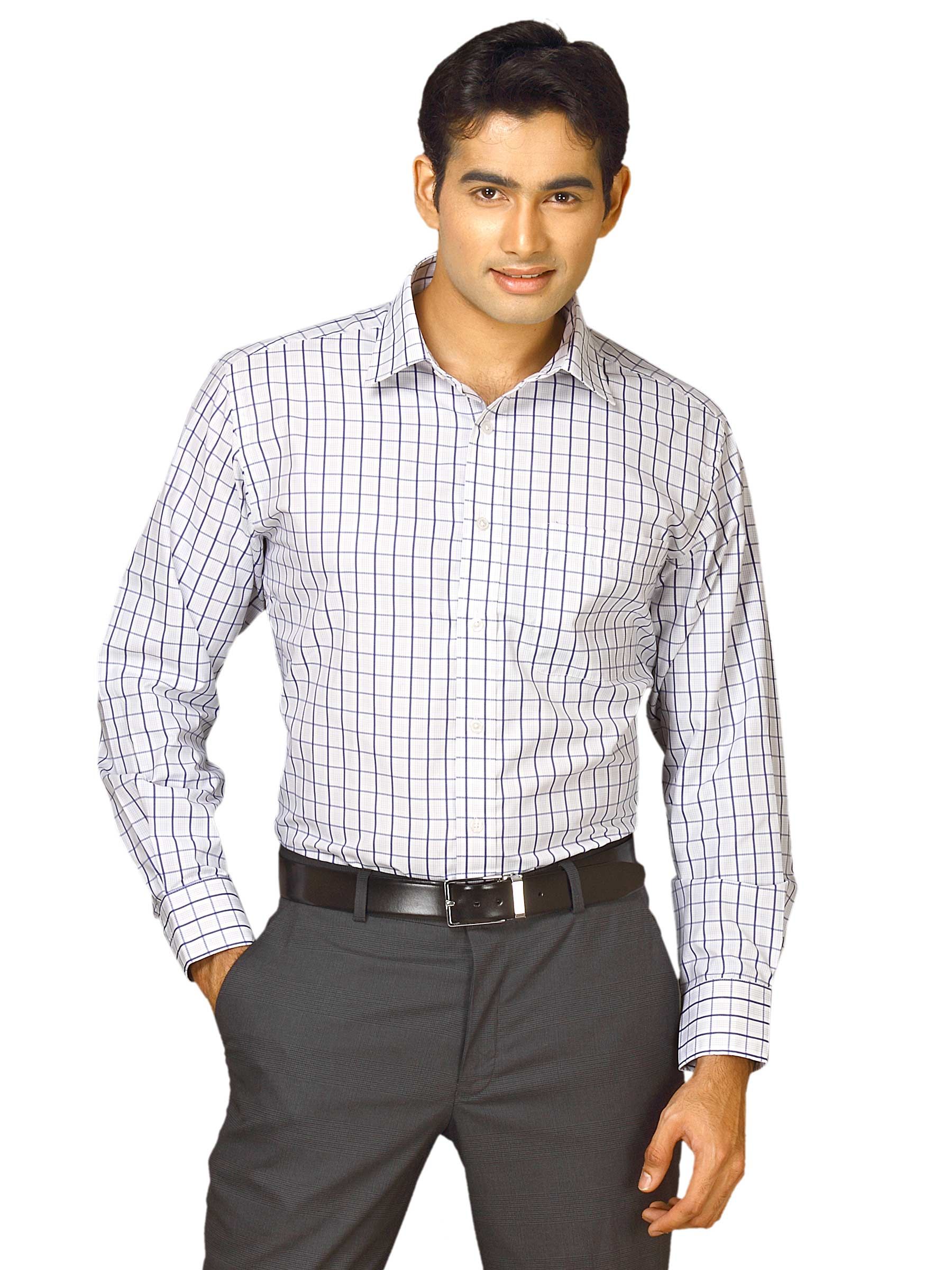 John Miller Men White checks Blue Shirts
