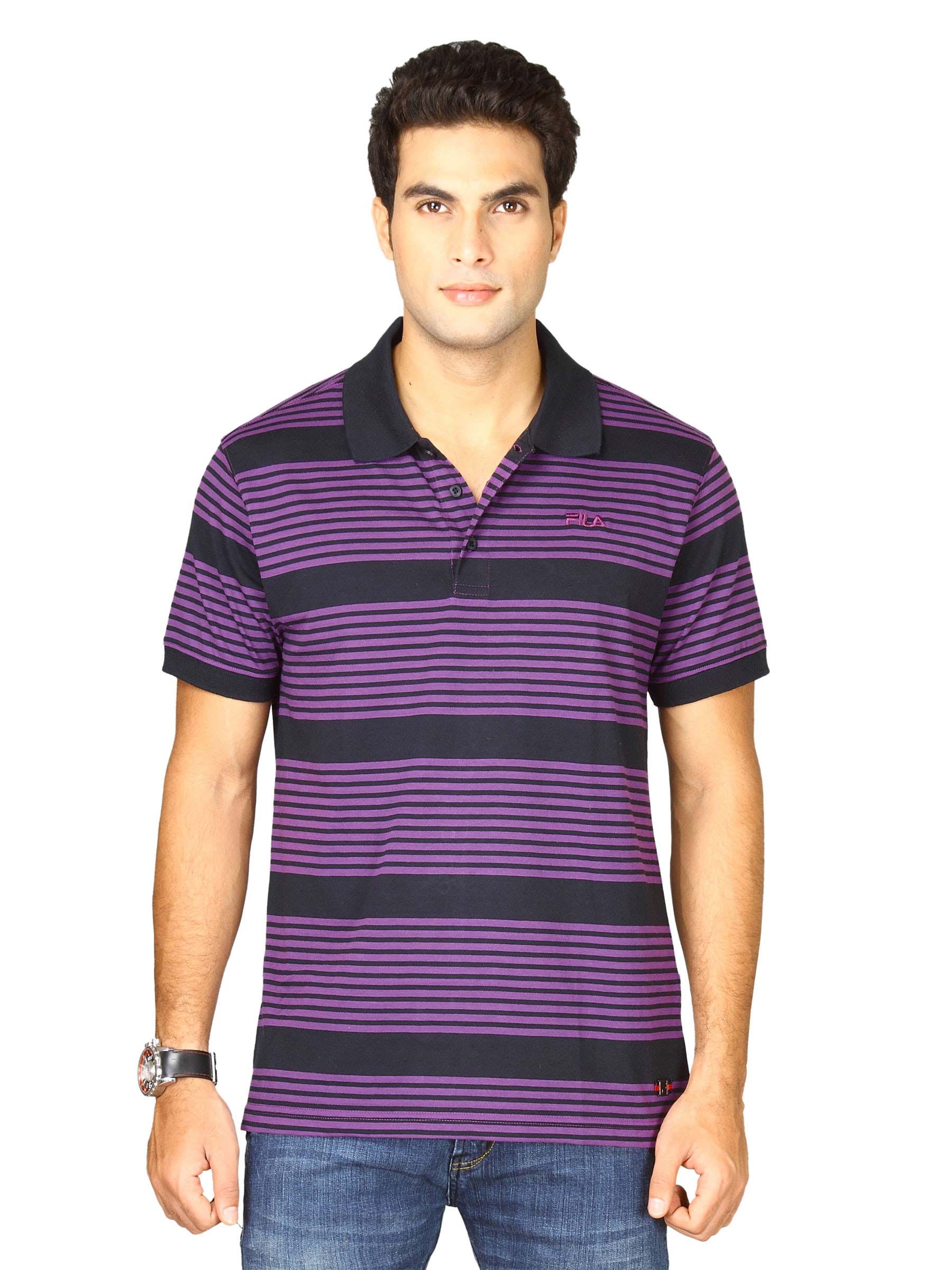 Fila Men's Striper Pique Polo Purple Navy T-shirt