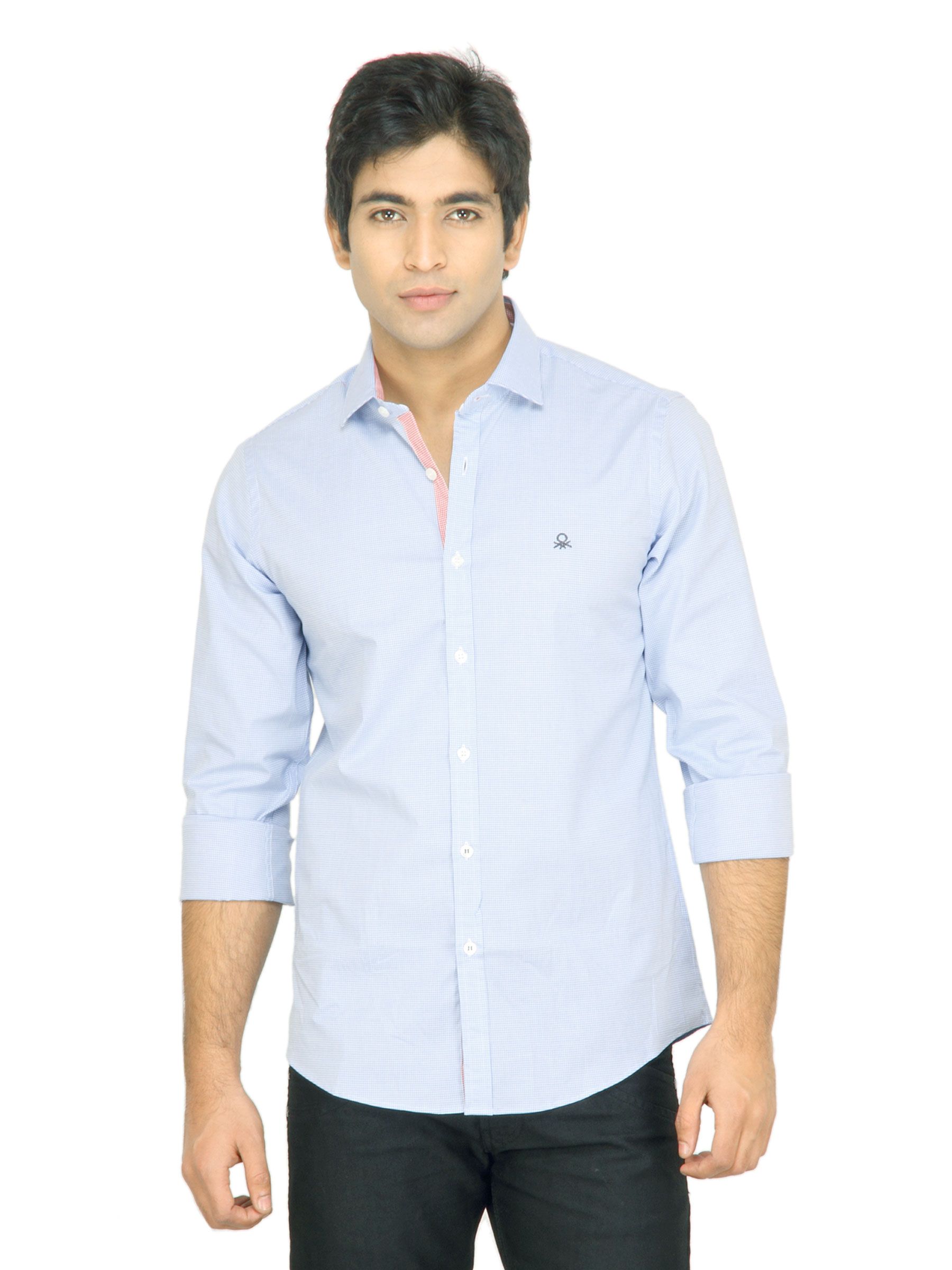 United Colors of Benetton Men Check Blue Shirt