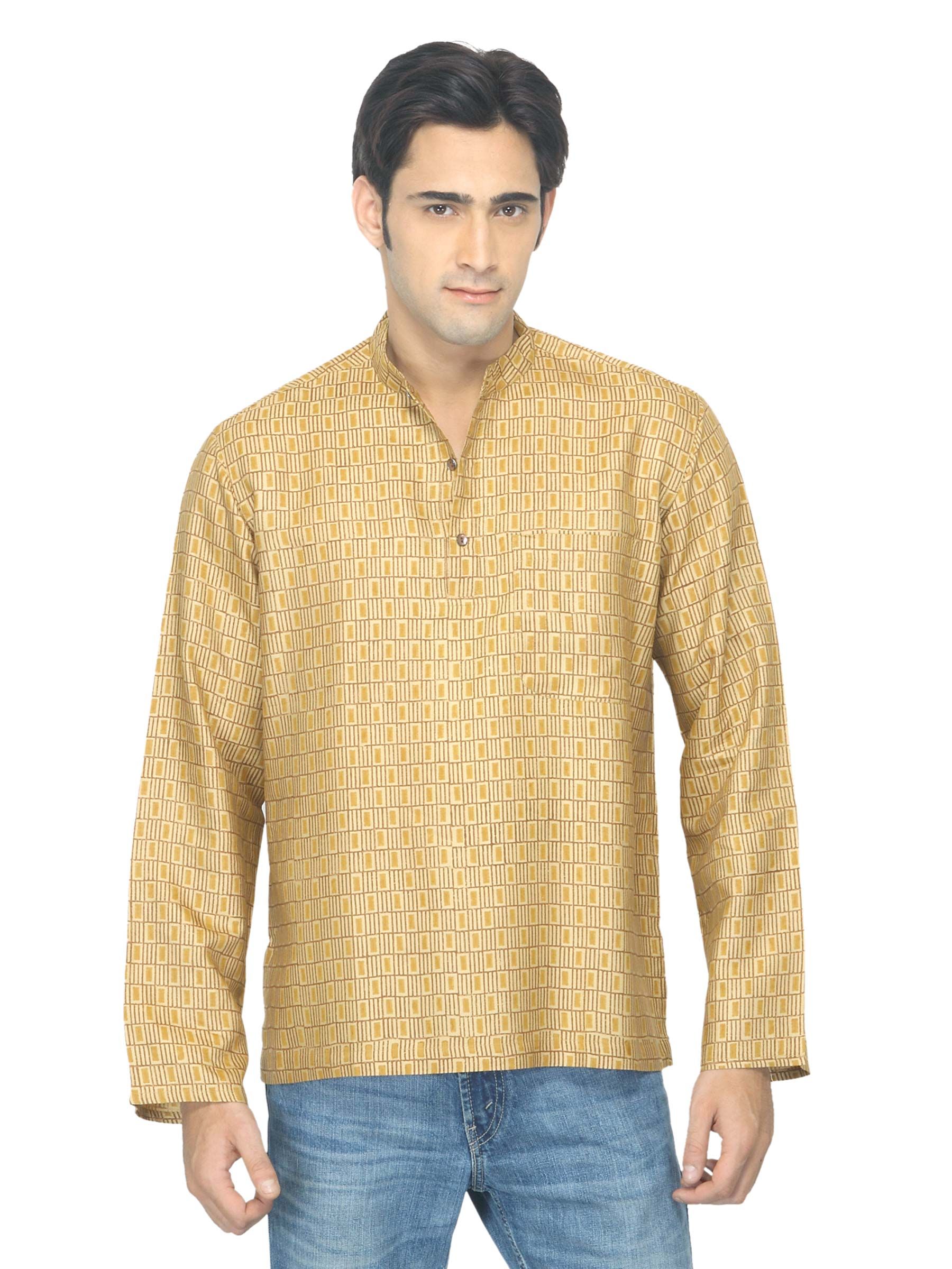 Fabindia Men Printed Gold Tussar Kurta