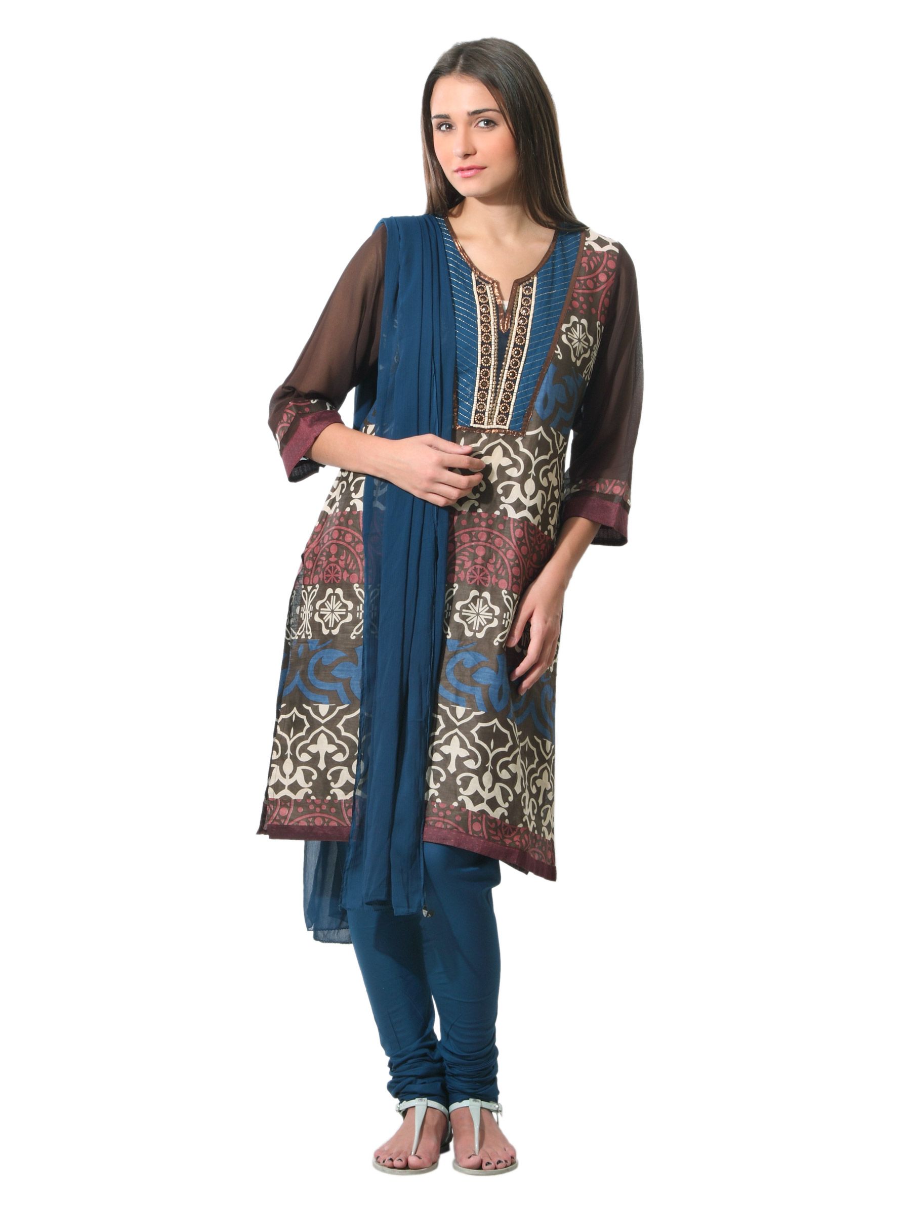 Aneri Women Printed Brown Salwar Suit