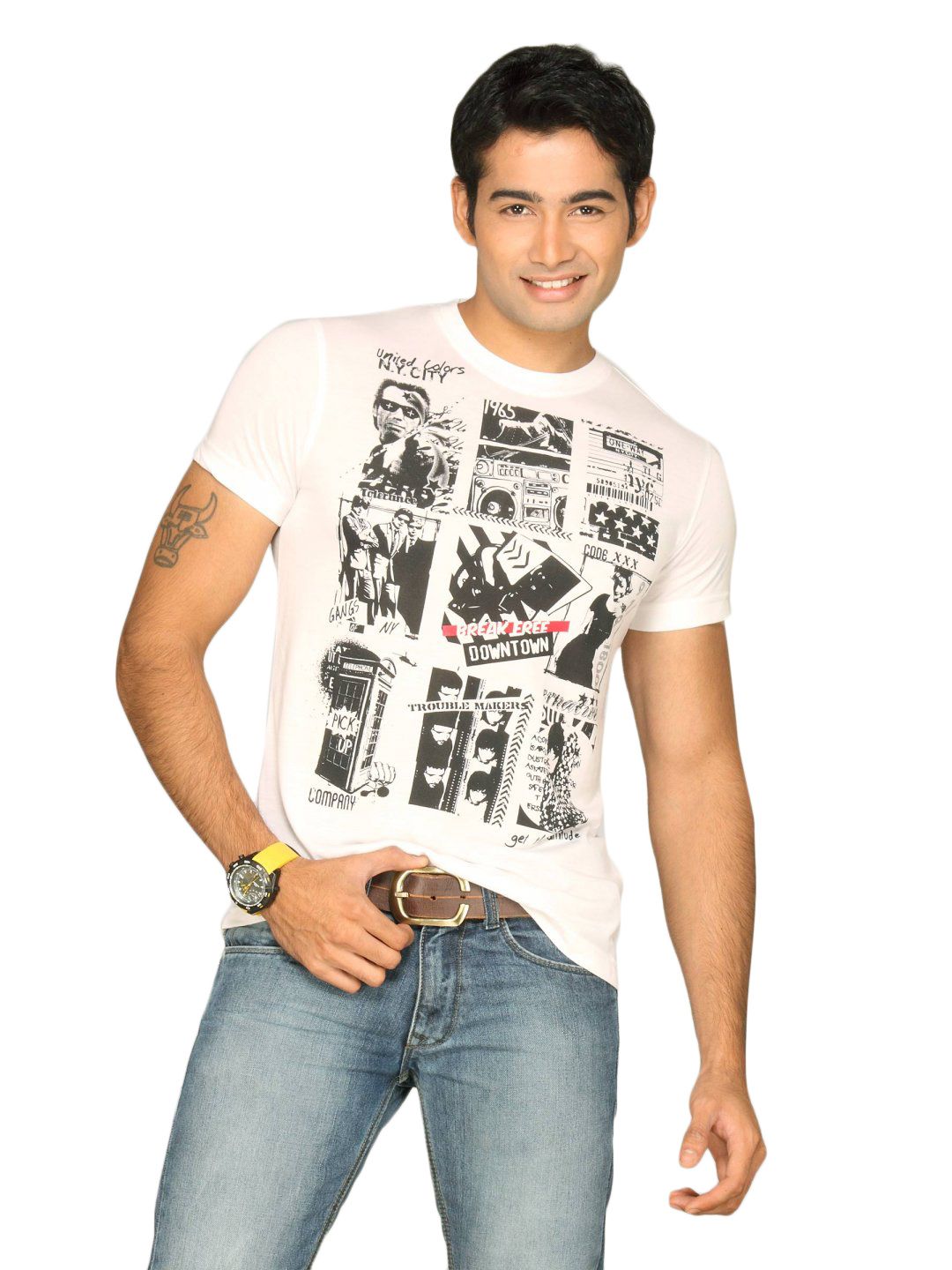 UCB Men's Small Square Print White T-shirt