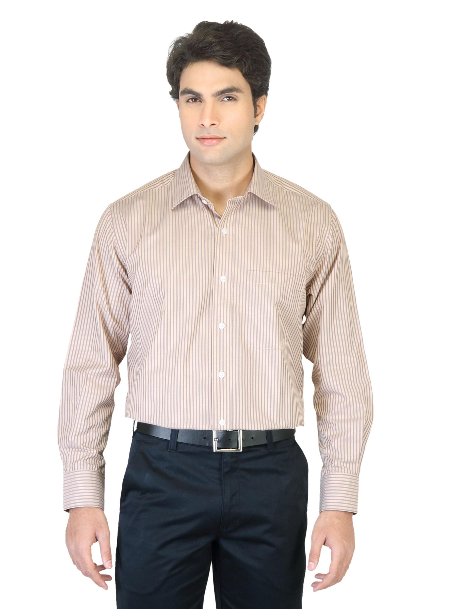 Peter England Men Brown Striped Shirt