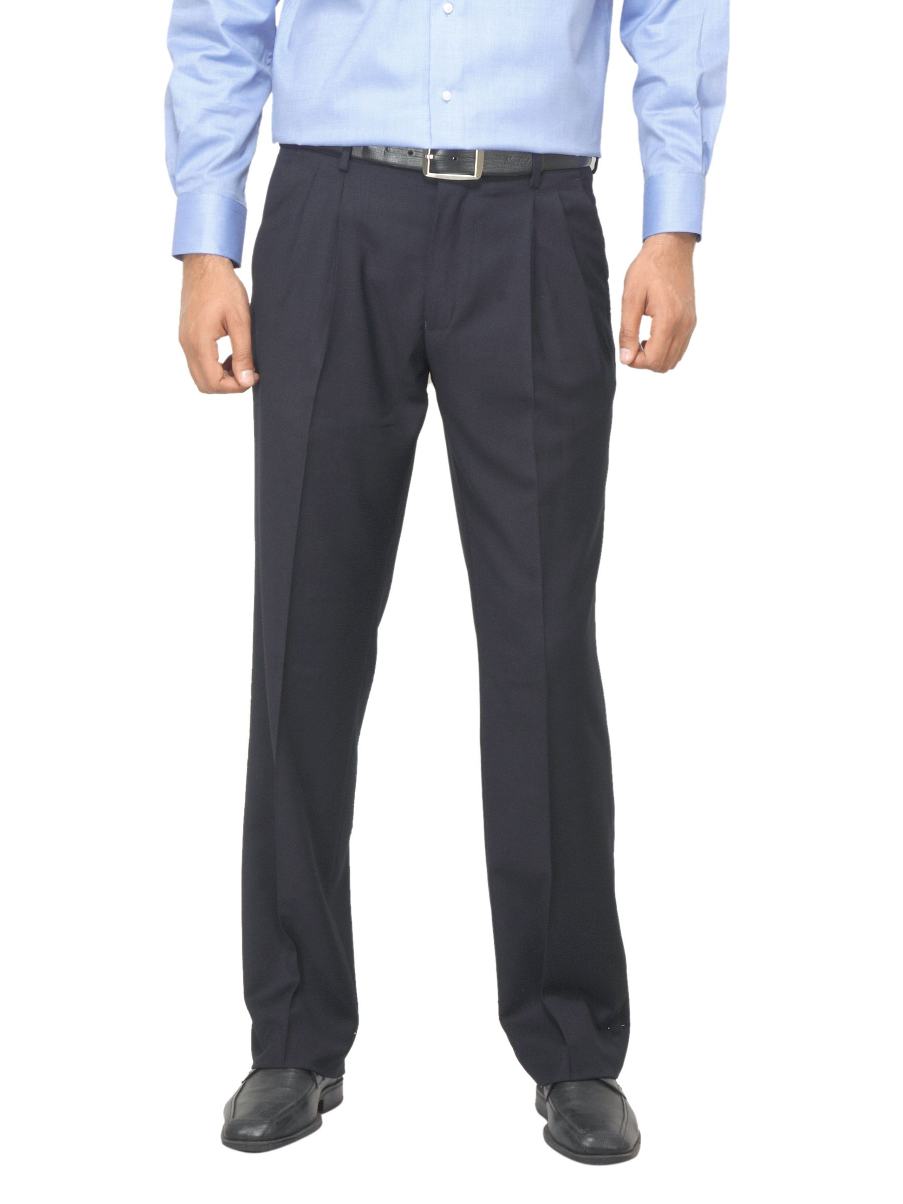 Van Heusen Men Travelite Pleated Navy Blue Trousers