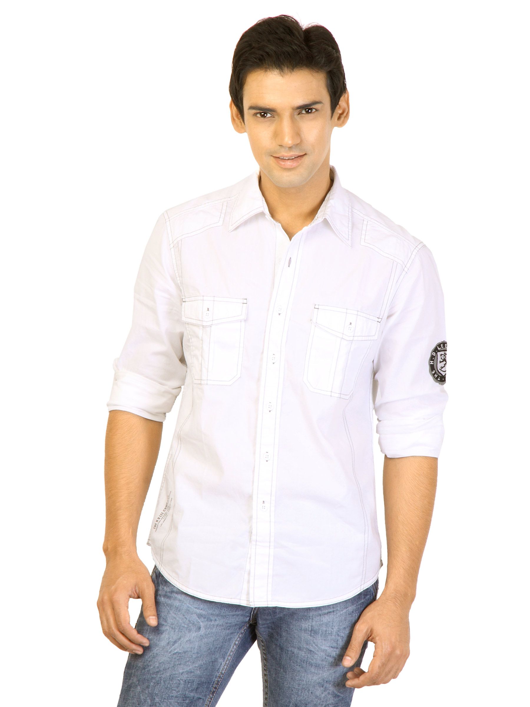 Lee Men Solid White Shirts