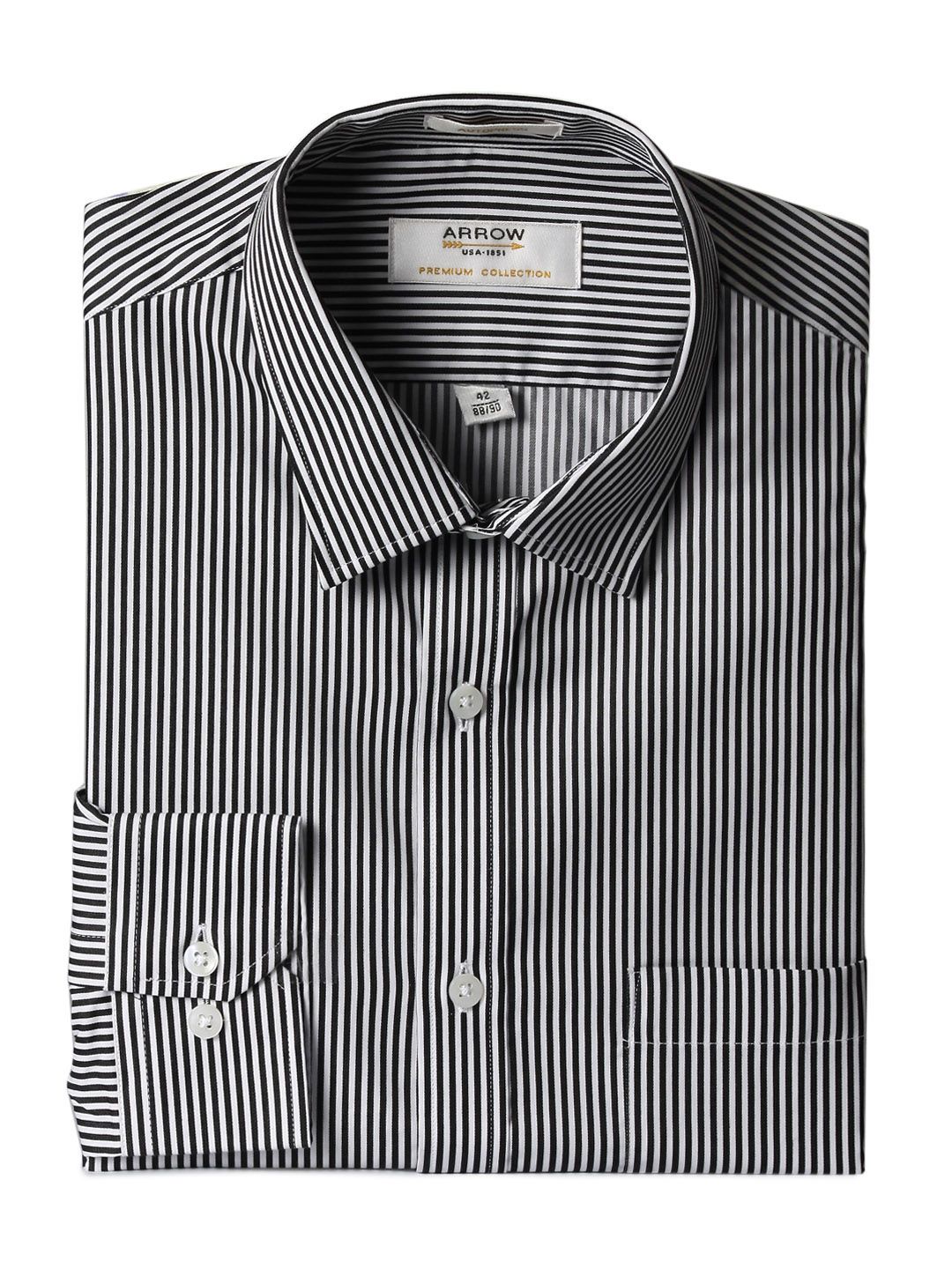 Arrow Men Black Striped Slim Fit Shirt