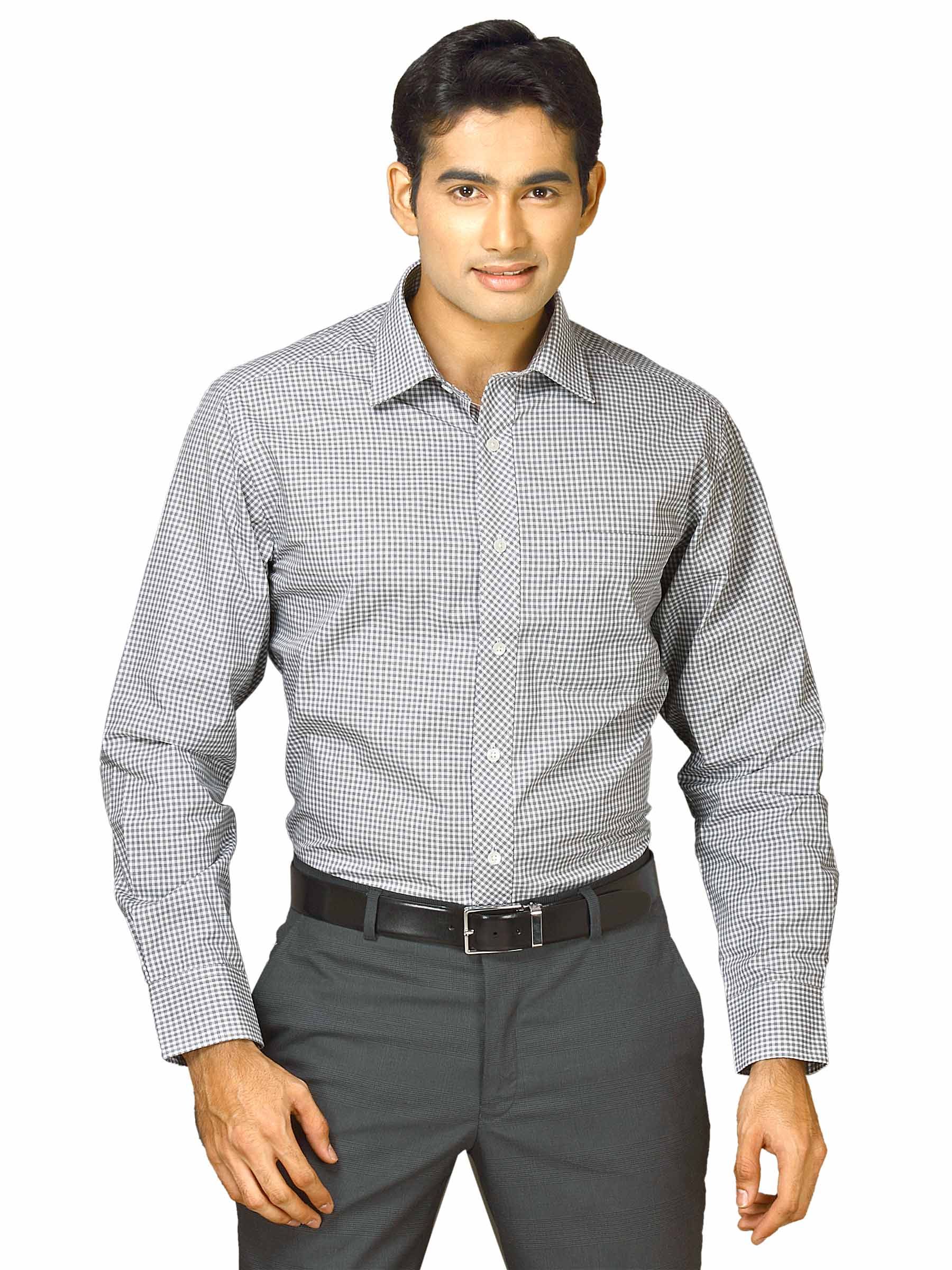 John Miller Men Black & White Check Shirt