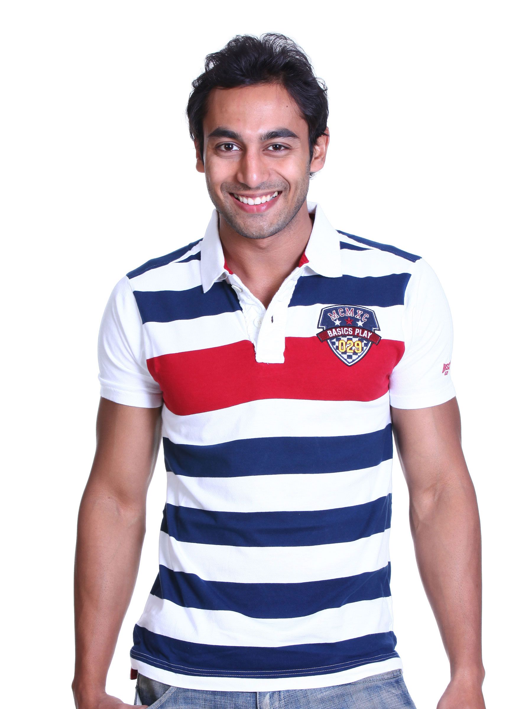 Basics Men Red & Blue Polo T-shirt