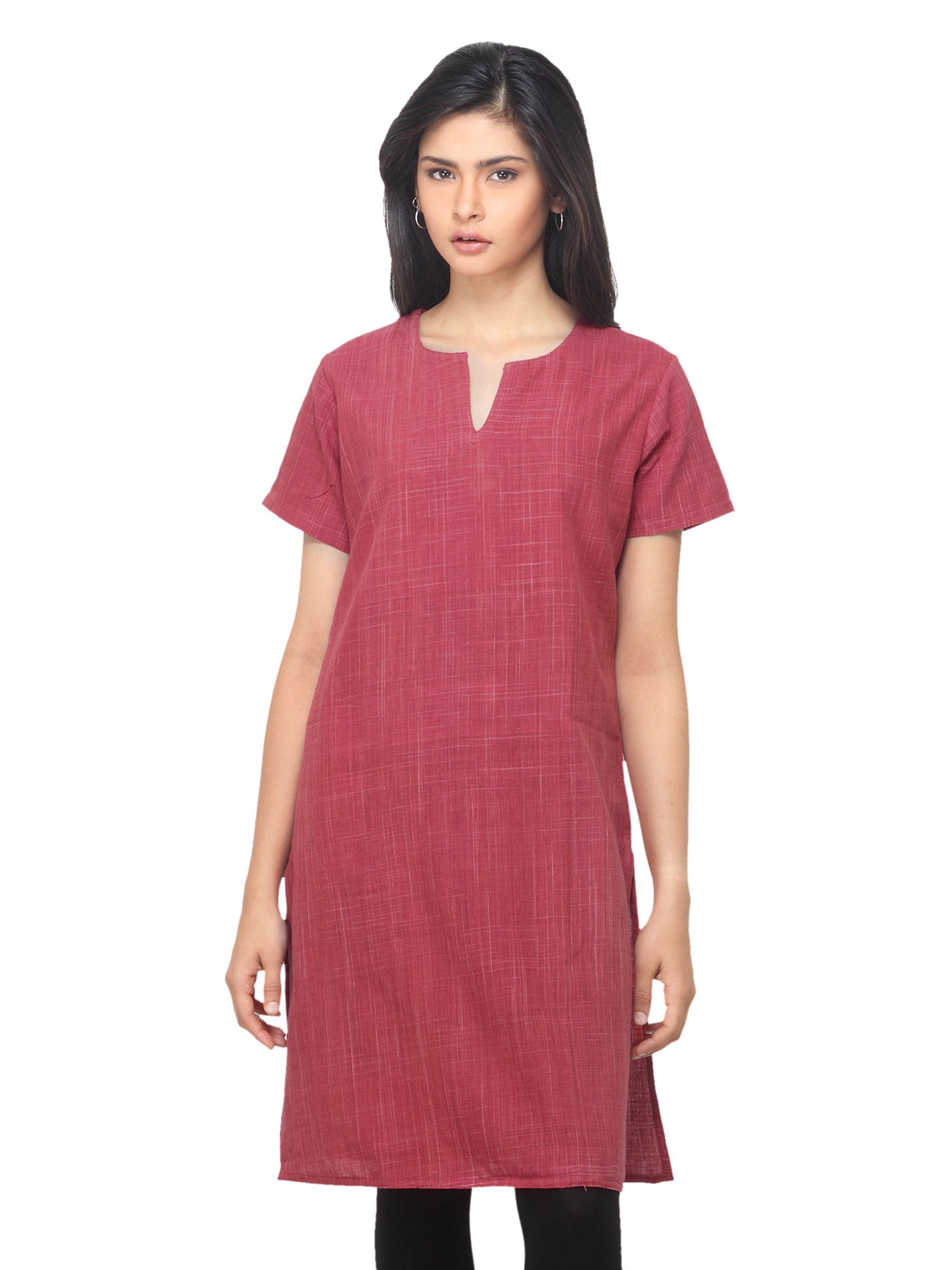 Fabindia Women Red Khadi Bijli Kurta