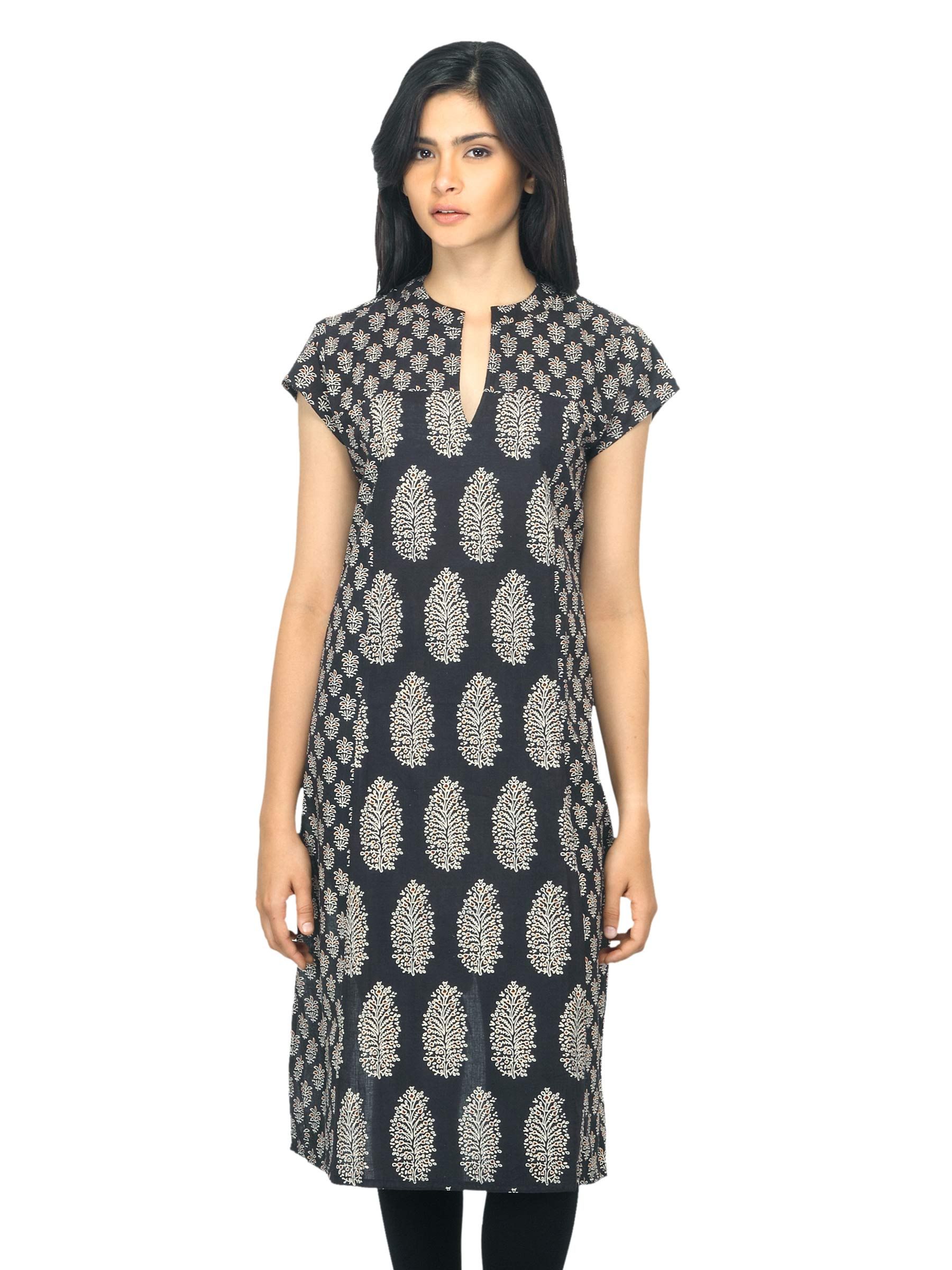 Fabindia Women Printed Black Kurta