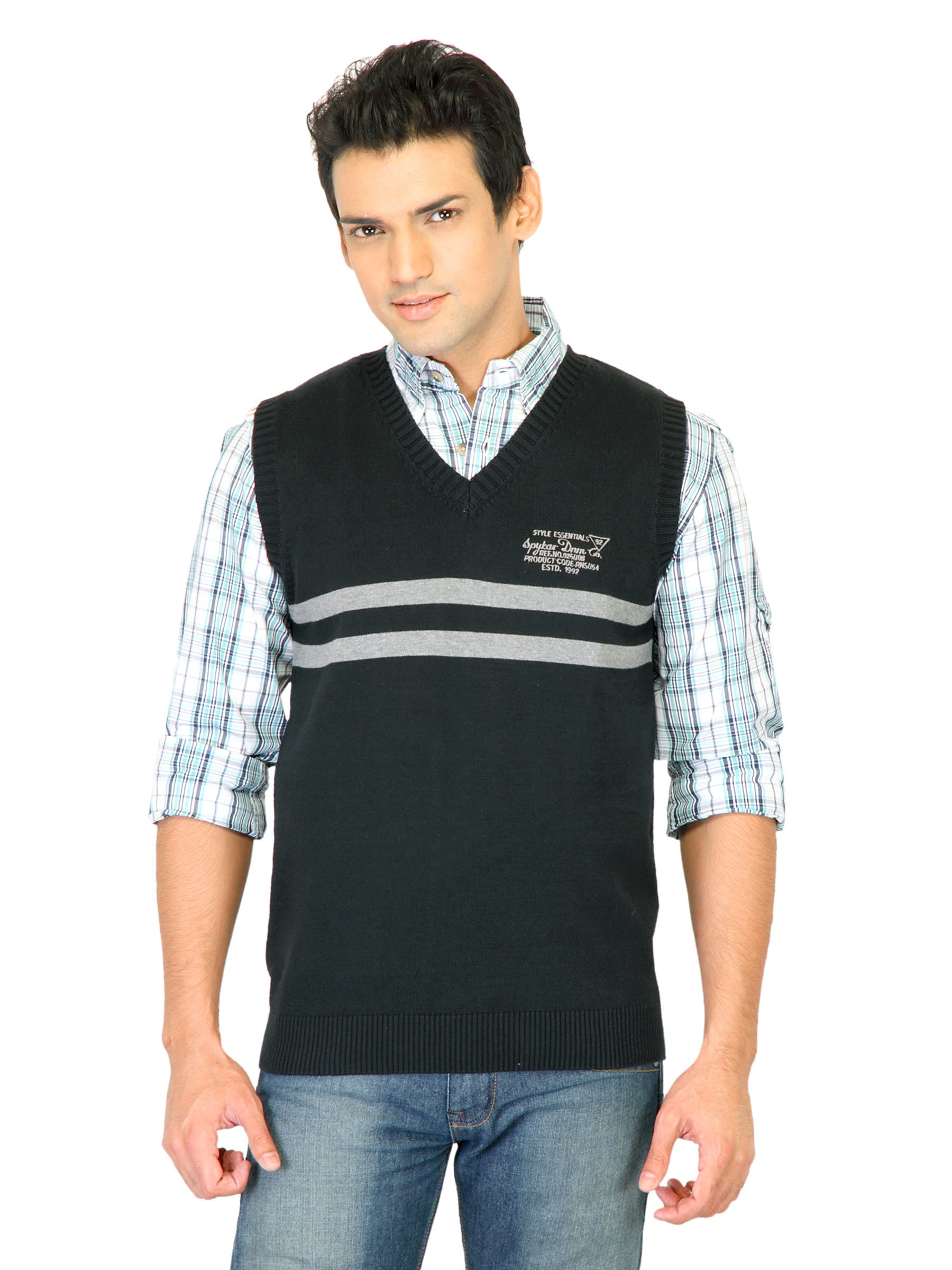Spykar Men Stripes Black Sweaters