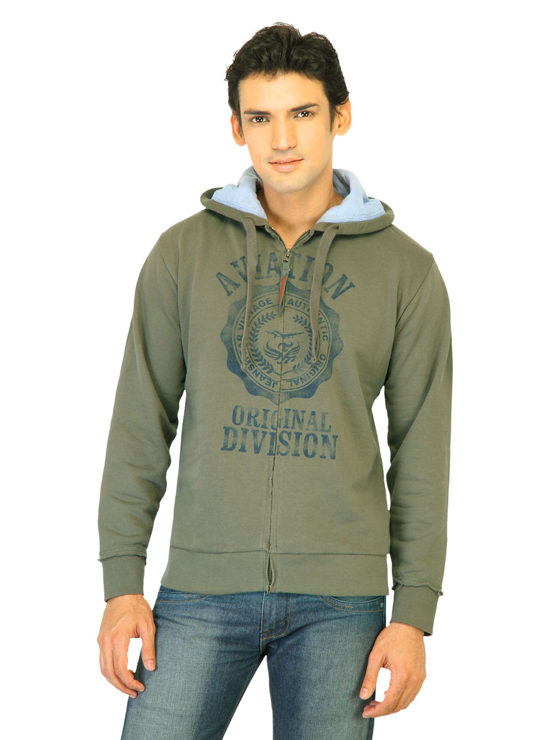Flying Machine Men Printed Olive Sweatshirts