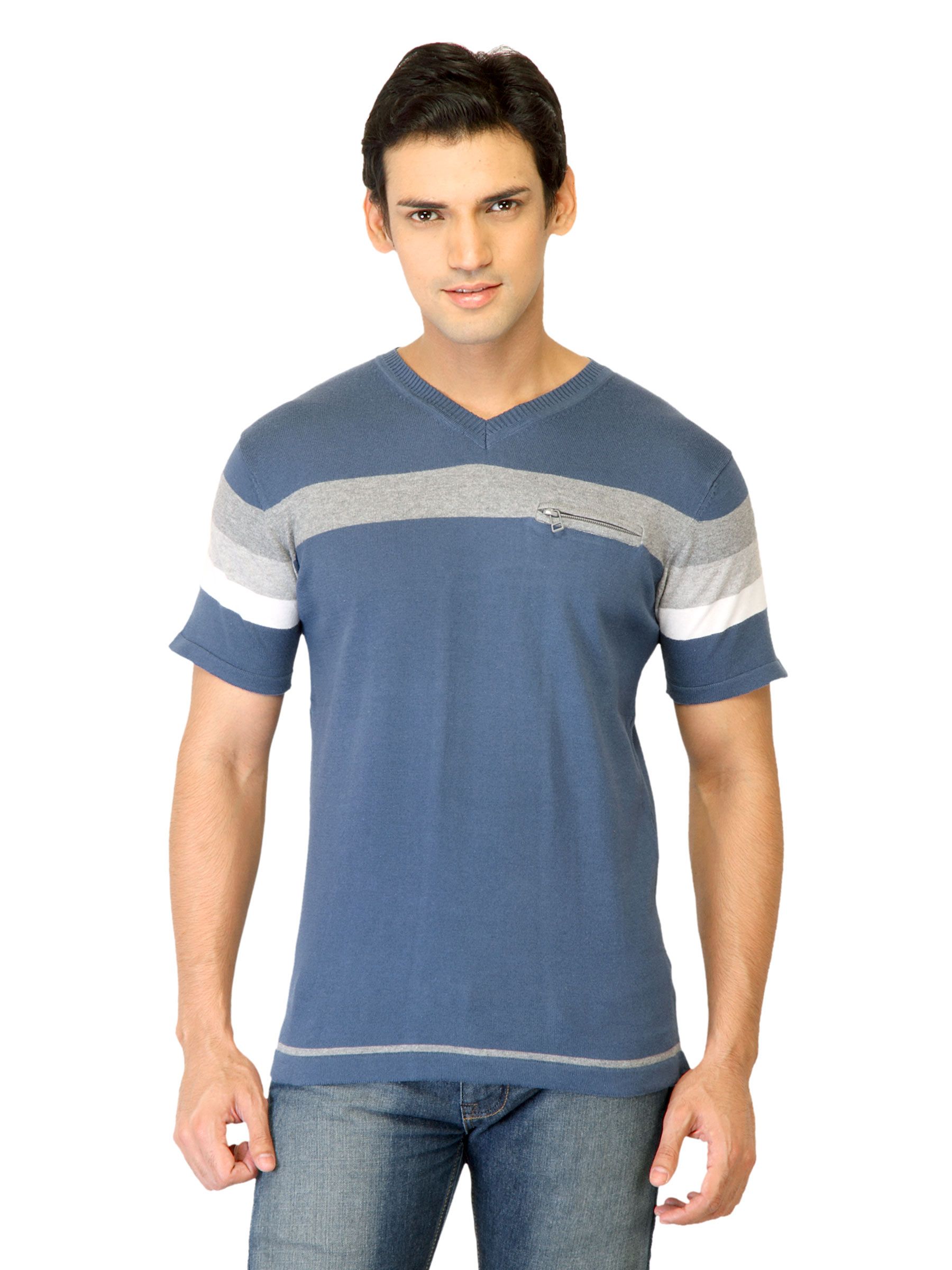 United Colors of Benetton Men Stripes Blue Tshirts