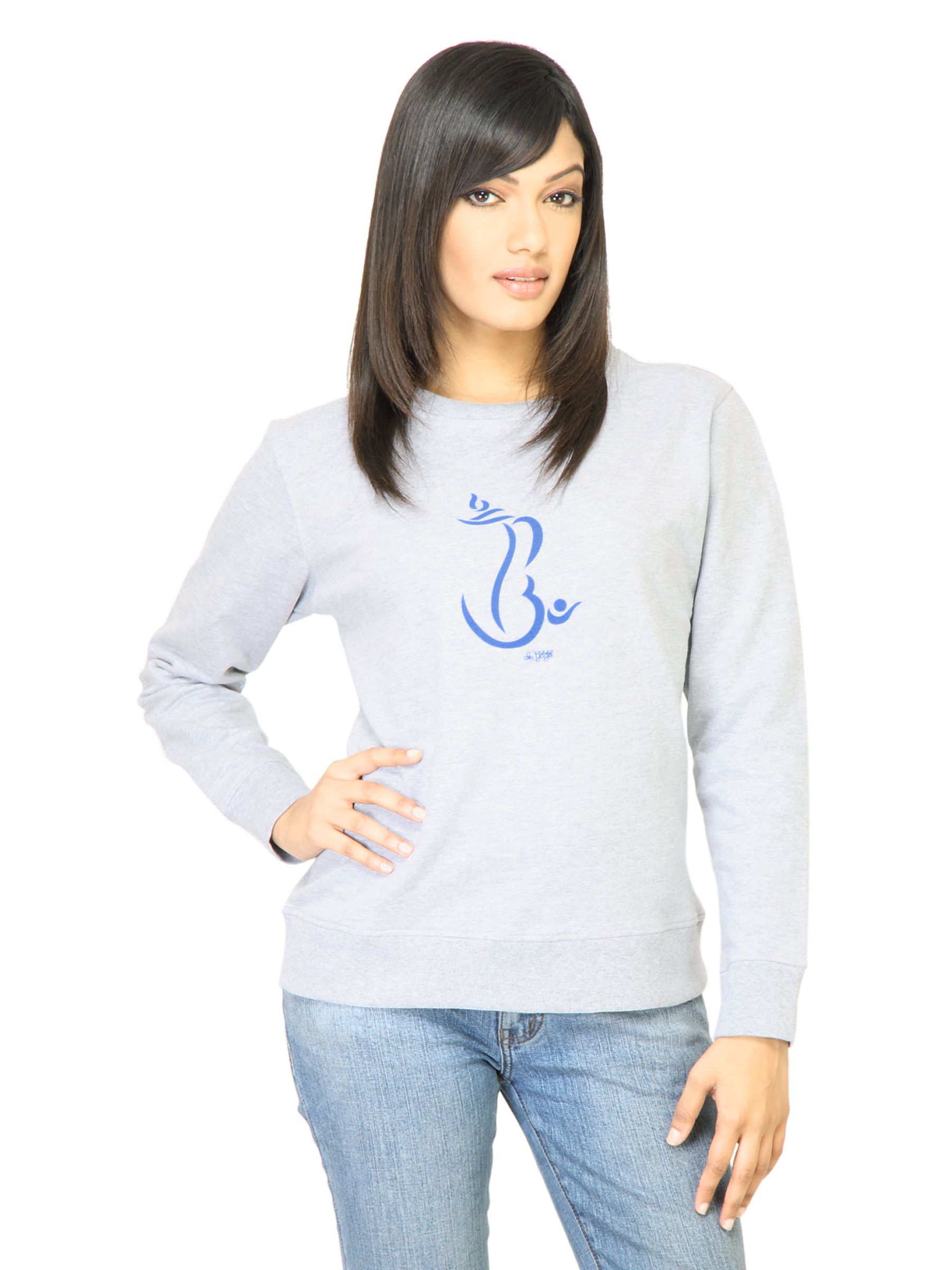 Urban Yoga Women Printed Grey Sweatshirt