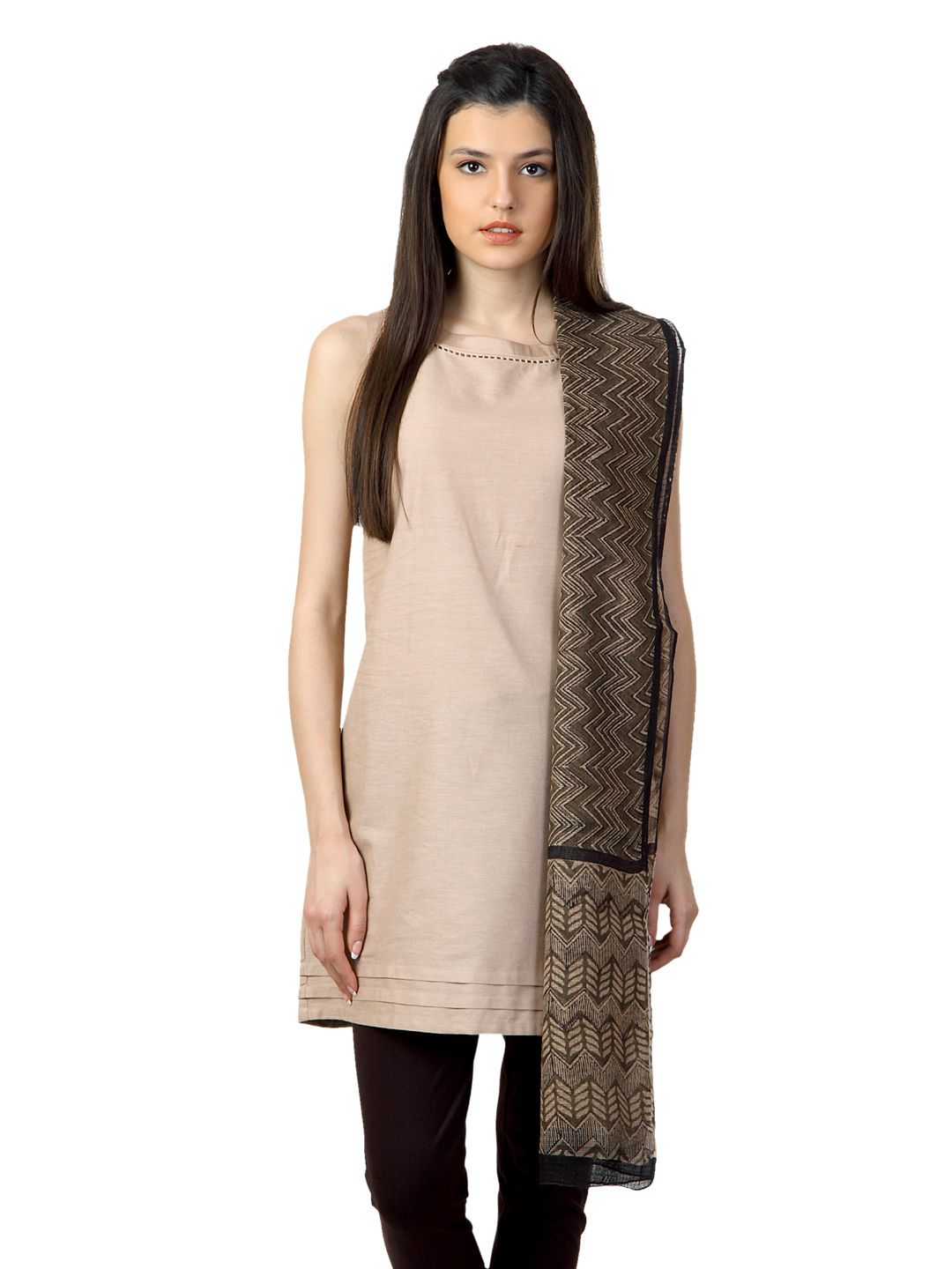 Fabindia Olive Green Hand Printed Kota Dupatta