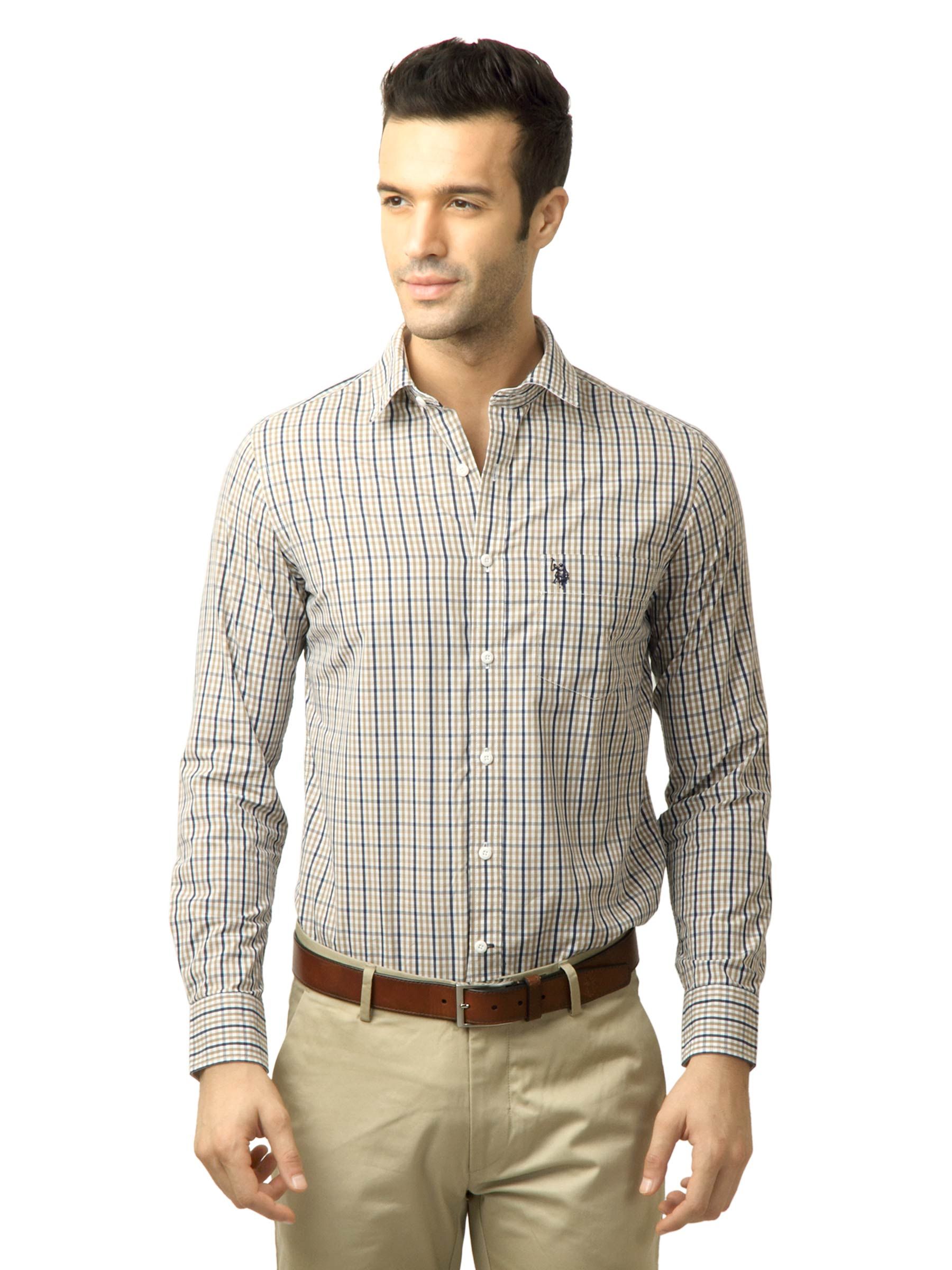 U.S. Polo Assn. Men Checks Navy Blue Shirt