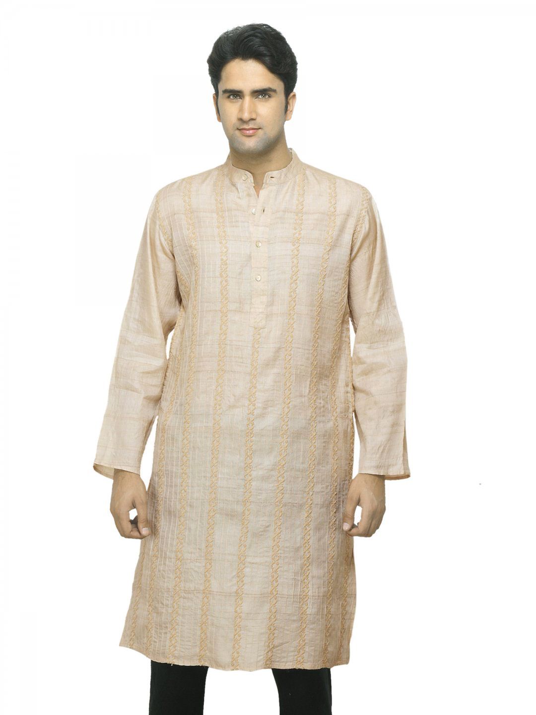 Fabindia Men Beige Chikankari Silk Kurta