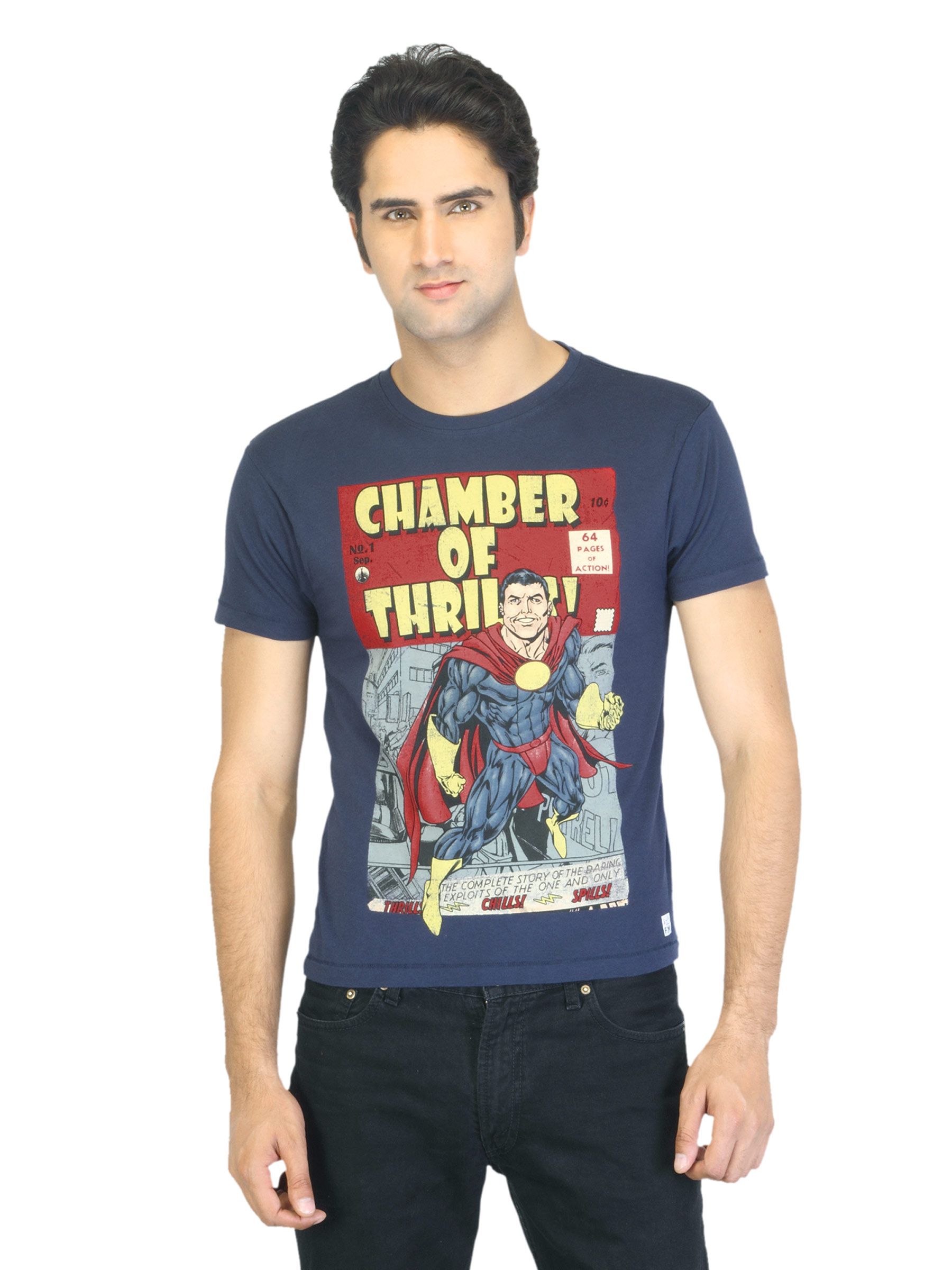 Flying Machine Men Printed Navy Blue T-shirt