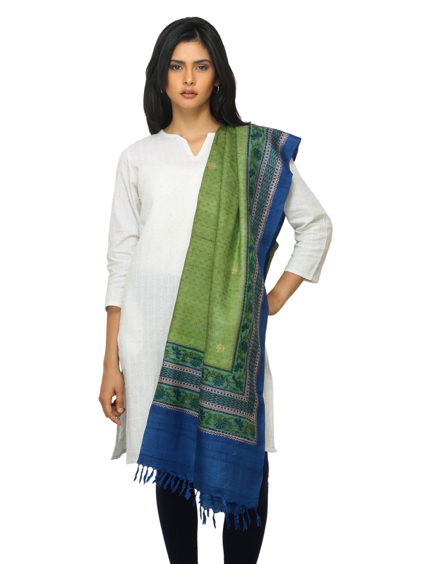Fabindia Women Green Silk Dupatta