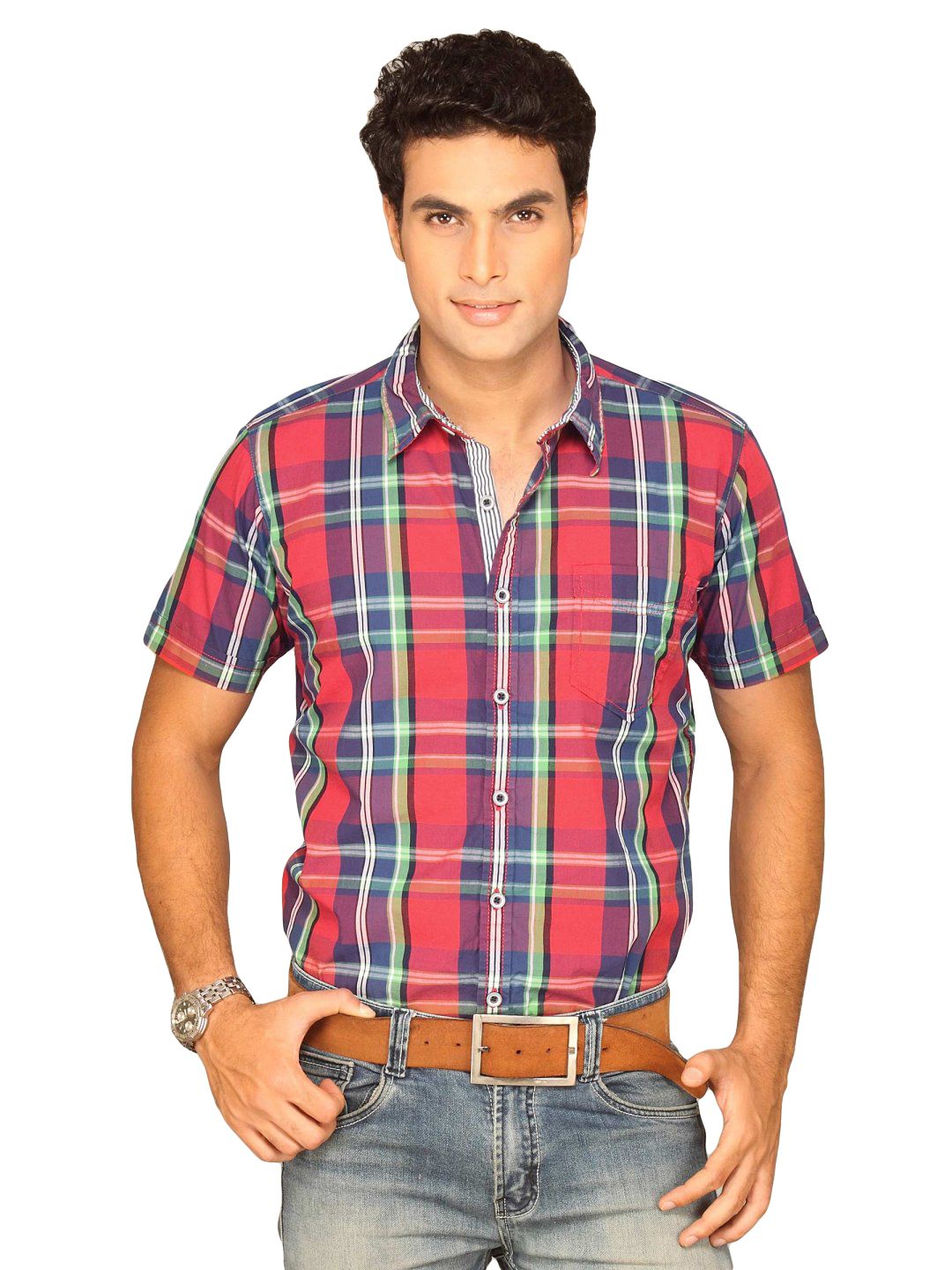 Highlander Men Red Black Checked Shirts