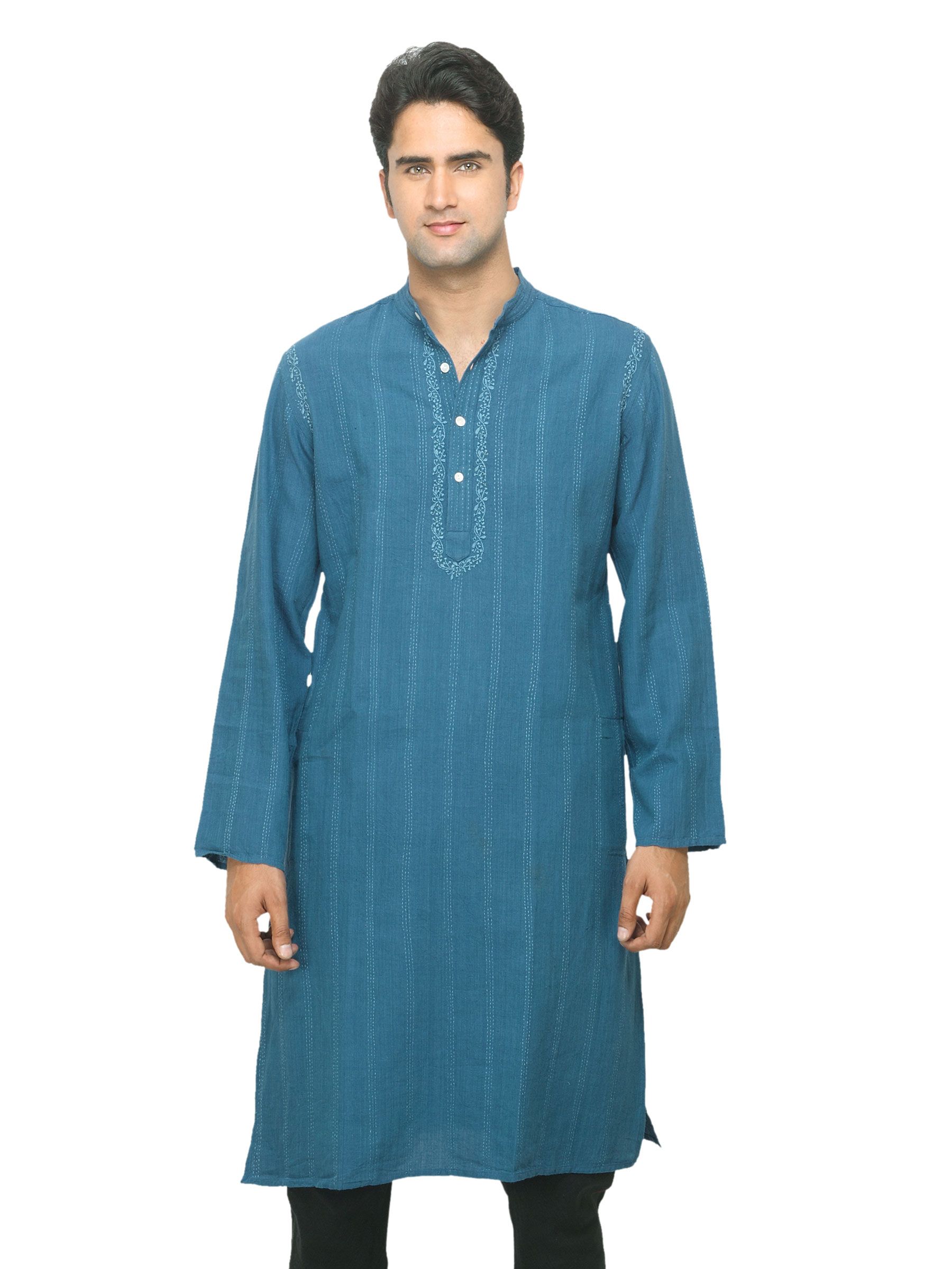 Fabindia Men Blue Khadi Kurta