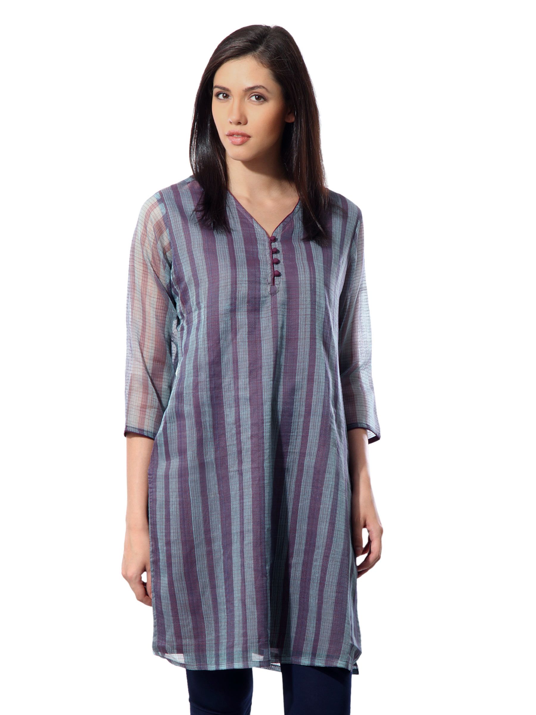 Fabindia Women Purple & Blue Striped Kurta