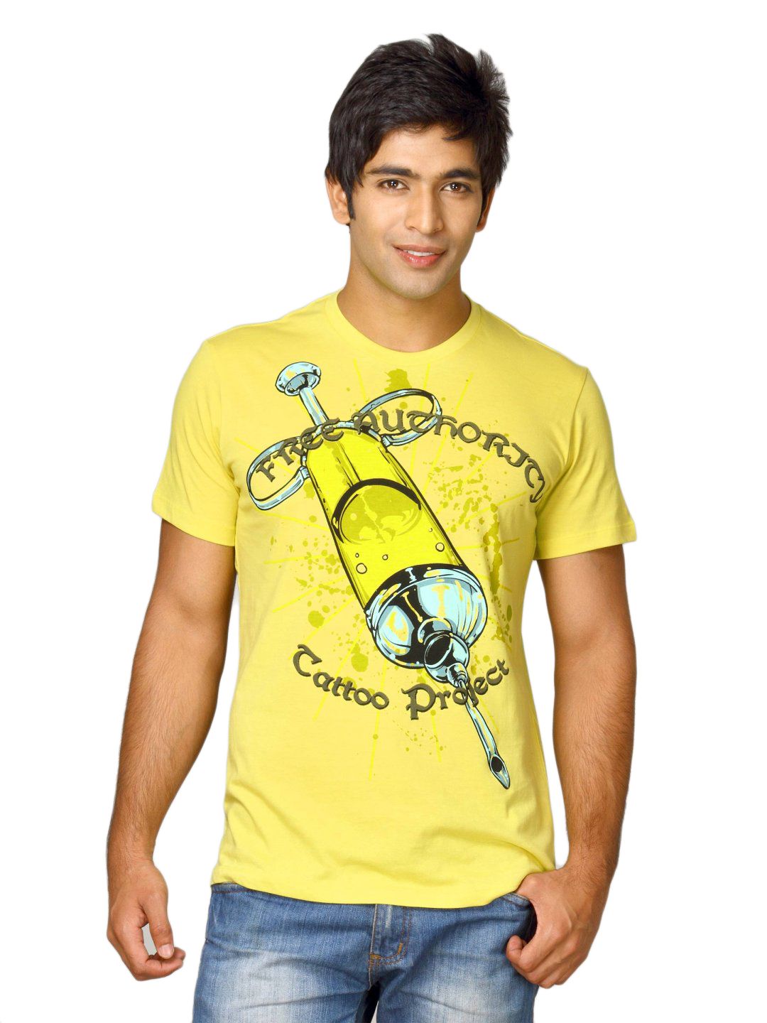Free Authority Men's Tattoo Gun Lime Yellow T-shirt