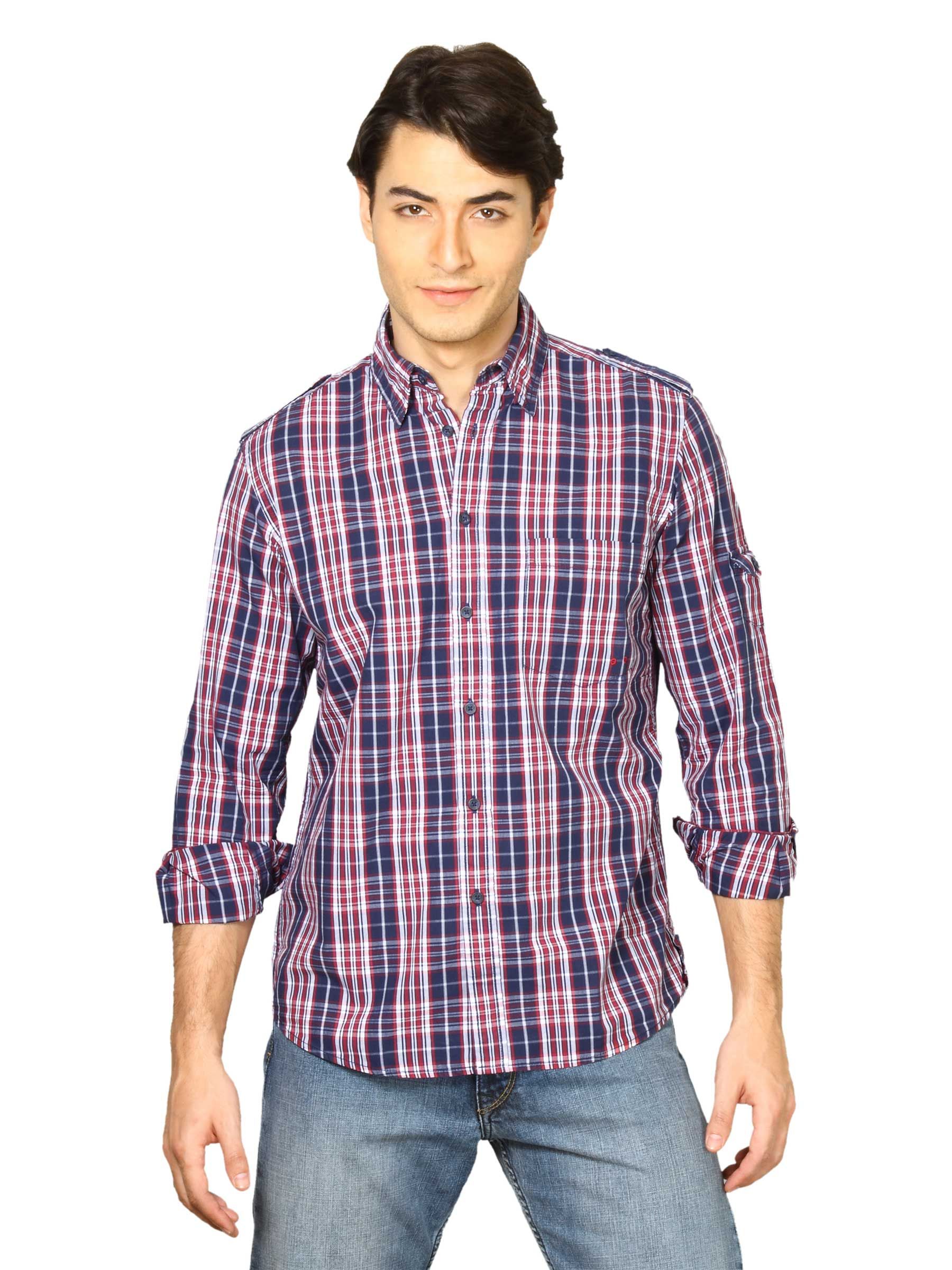 Indigo Nation Men Navy Blue Check Shirt