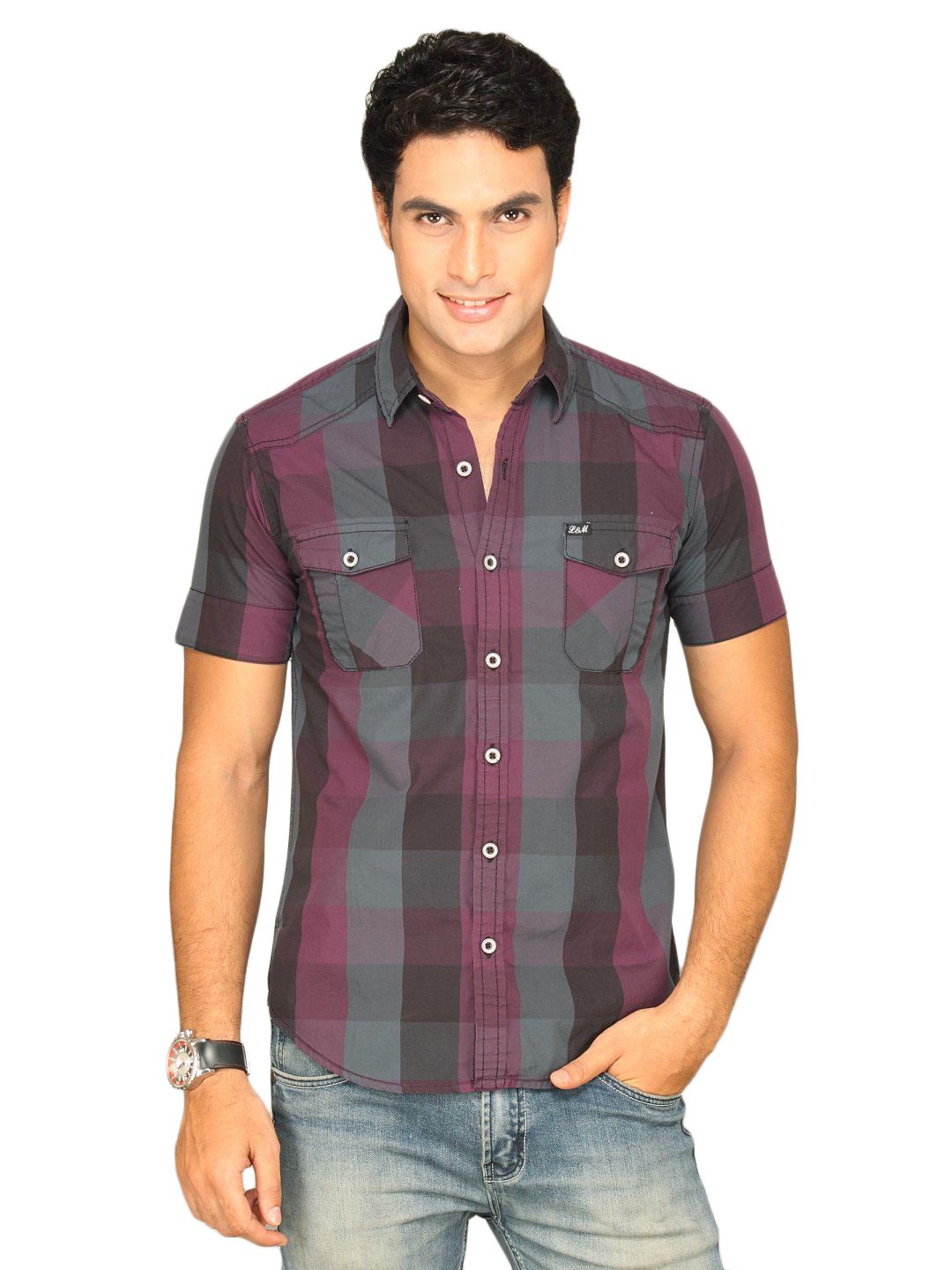 Locomotive Men Purple Checked Shirt