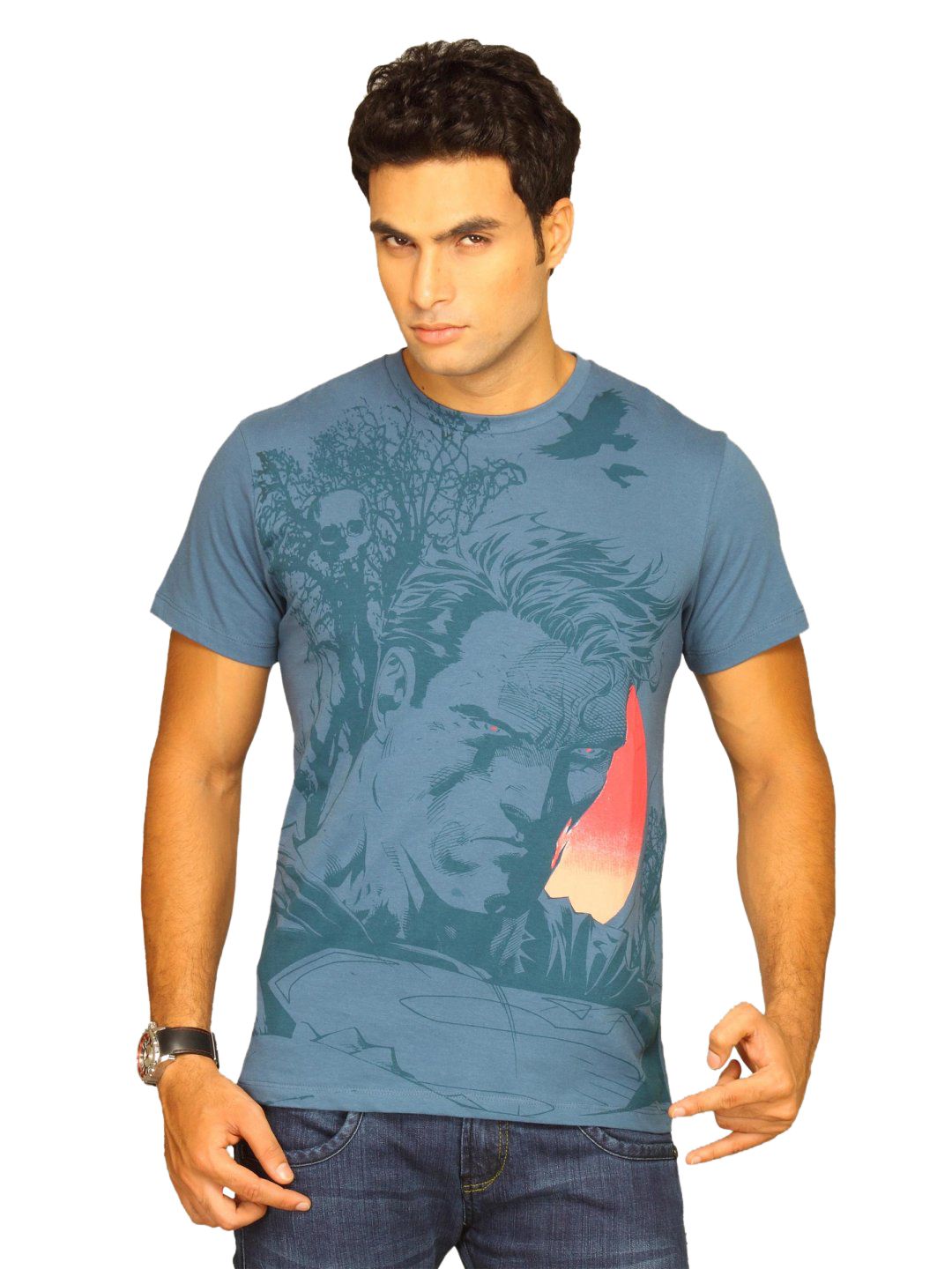 Superman Men's Anger Moon Blue T-shirt