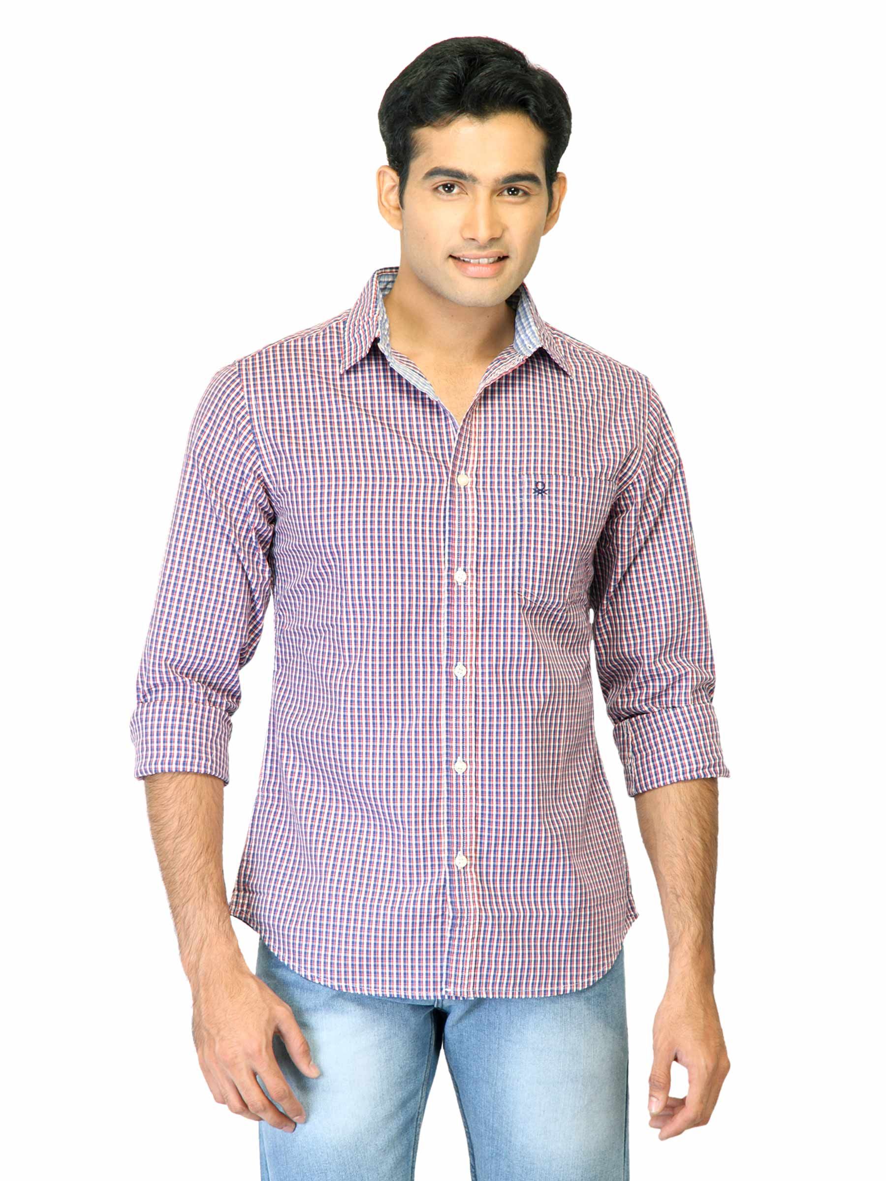 United Colors of Benetton Men Check Blue Shirts