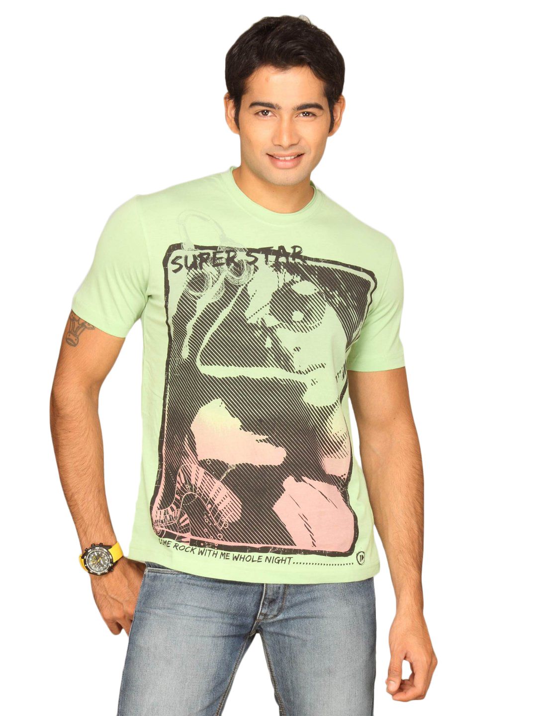 UCB Men's Super Star Print Green T-shirt