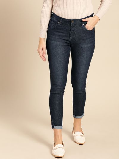 Price History of DressBerry Women Navy Blue Skinny Fit Mid-Rise