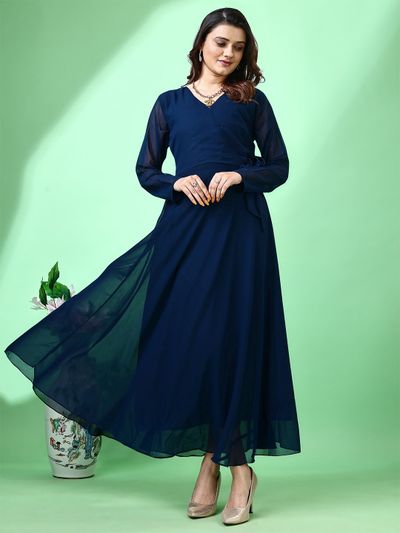 self portrait blue chiffon maxi dress Blue Georgette Flower Maxi Dress  self-portrait-US