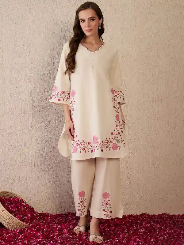 INDO ERA Women's Printed Viscose Rayon Kurta Trouser Dupatta Set - Pink Bandhani Design (KH5PK7254) - View #4