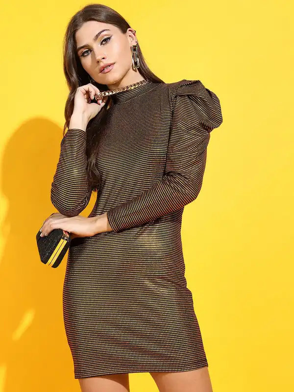 dorothy perkins black and gold dress Gold Dorothy Perkins DP Luxe Metallic Jacquard Puff Sleeve Midi Dress